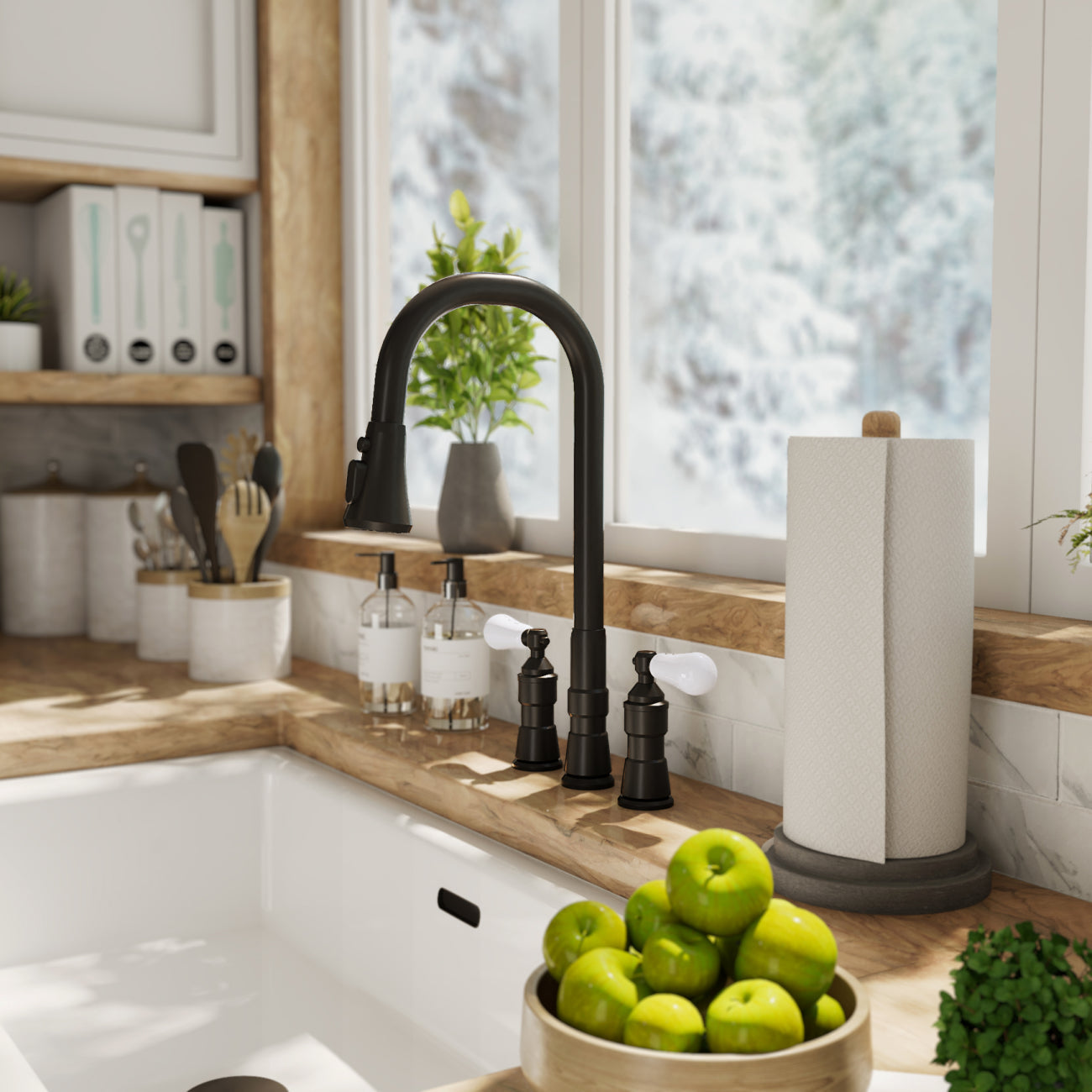 MAIDSTONE Widespread Kitchen Faucet With Pull Down Spring Spout