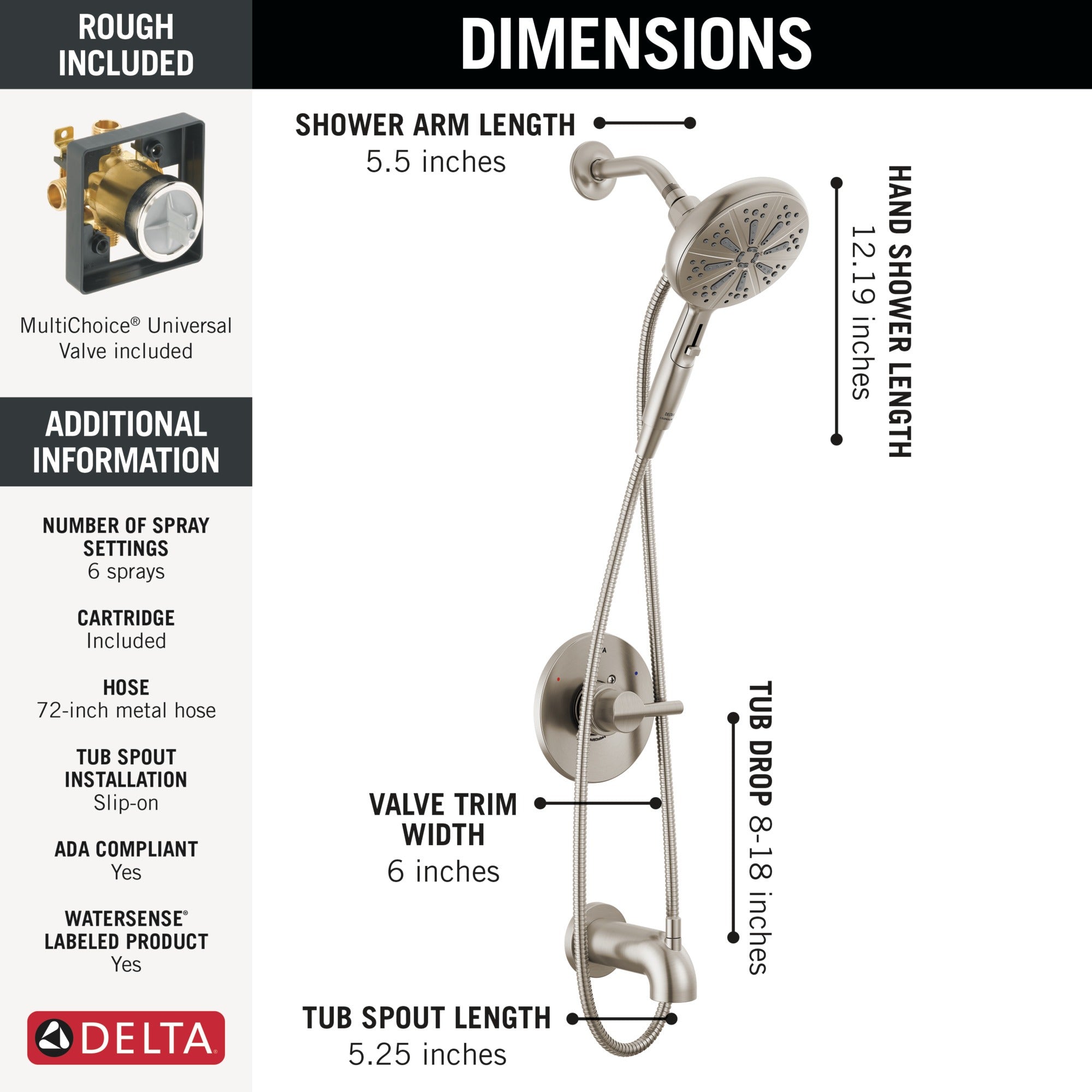 Delta Nicoli® Monitor® 14 Series Tub and Shower with SureDock® Hand Shower