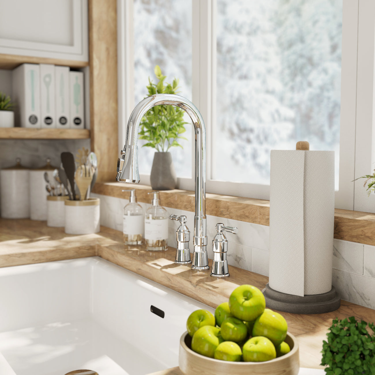 MAIDSTONE Widespread Kitchen Faucet With Pull Down Spring Spout