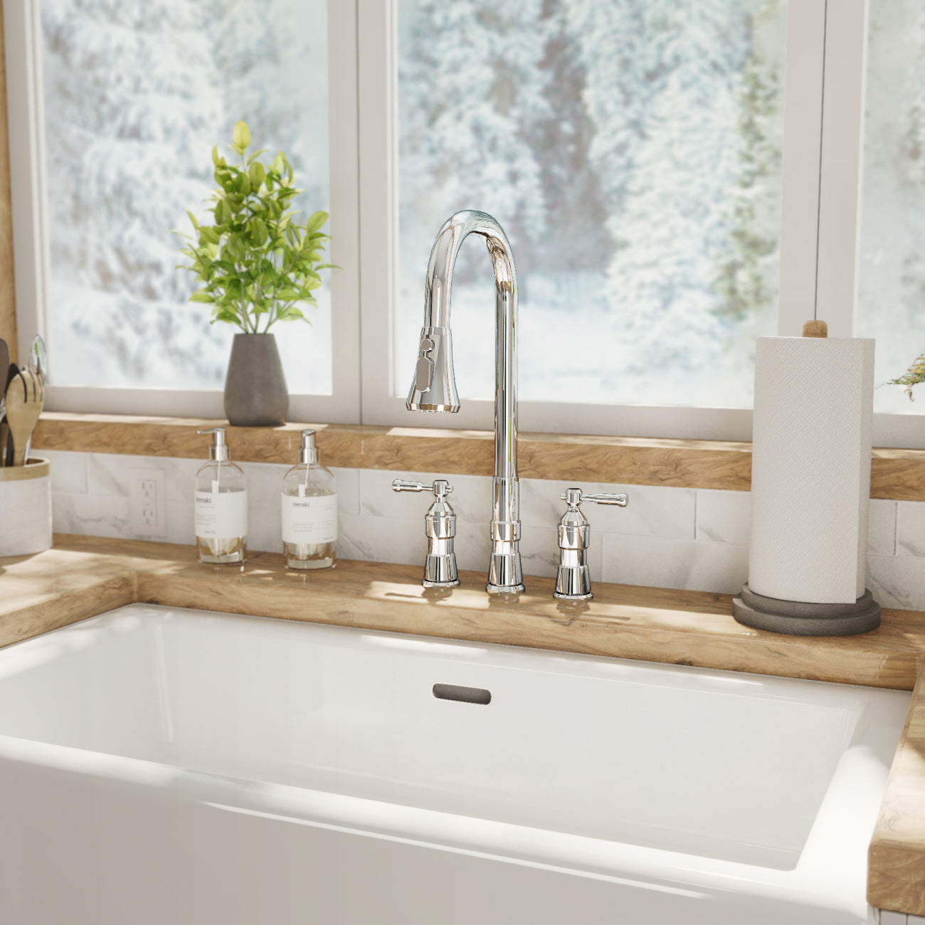 MAIDSTONE Widespread Kitchen Faucet With Pull Down Spring Spout