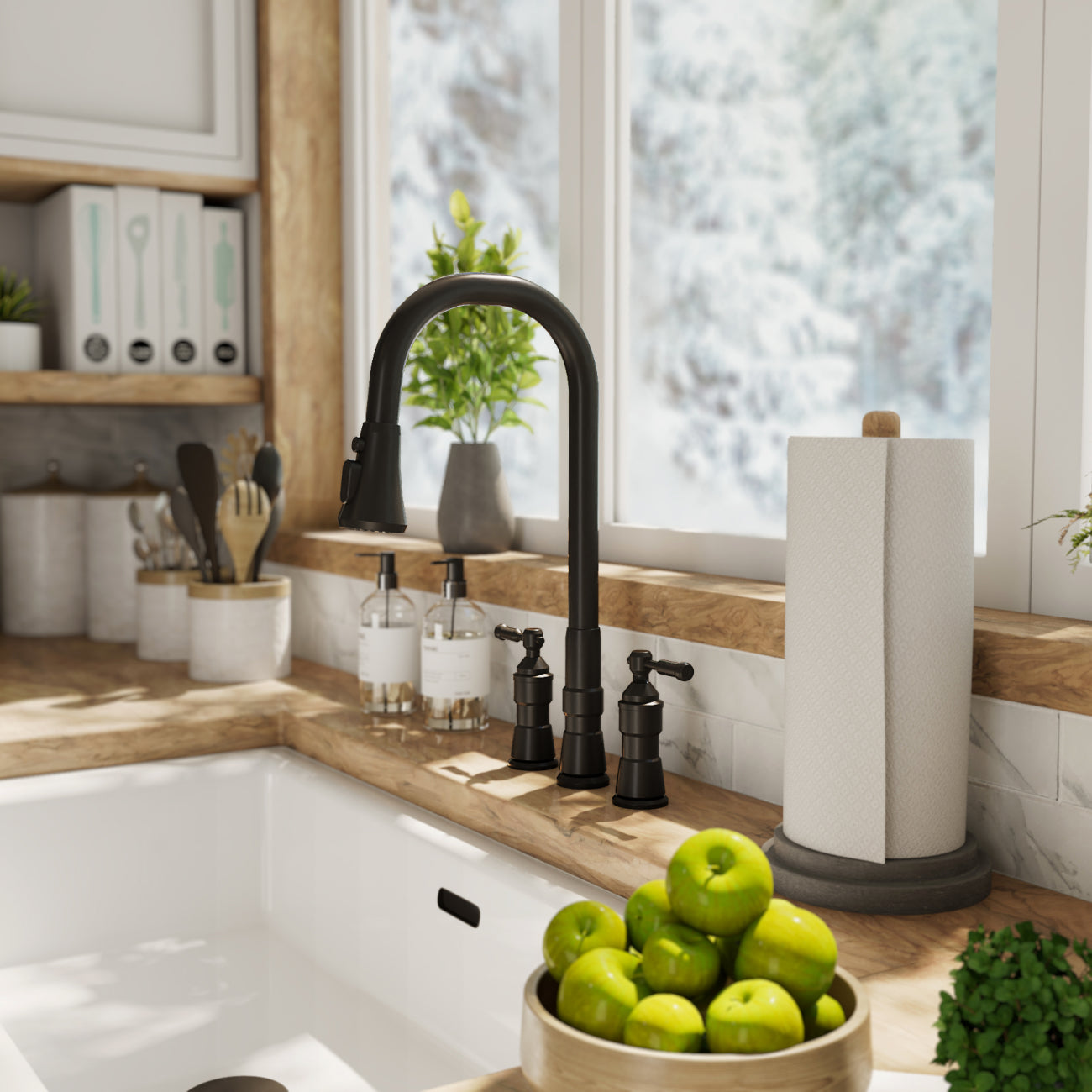 MAIDSTONE Widespread Kitchen Faucet With Pull Down Spring Spout