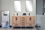 Ashley 60" Natural Oak Double Sink Bathroom Vanity with Quartz Top & Black Hardware