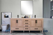 Ashley 72" Natural Oak Double Bathroom Vanity with Quartz Top & Black Hardware