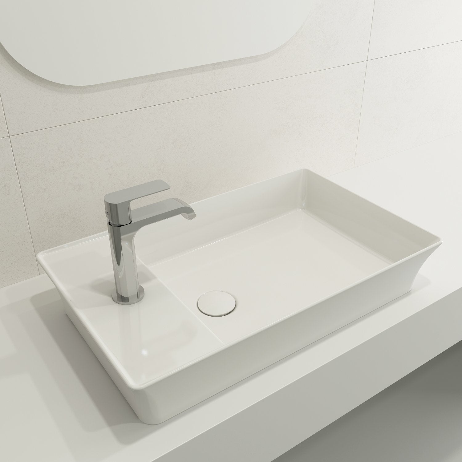Sottile Rectangle Vessel Fireclay 23.5 in. 1-Hole Faucet Deck 1479