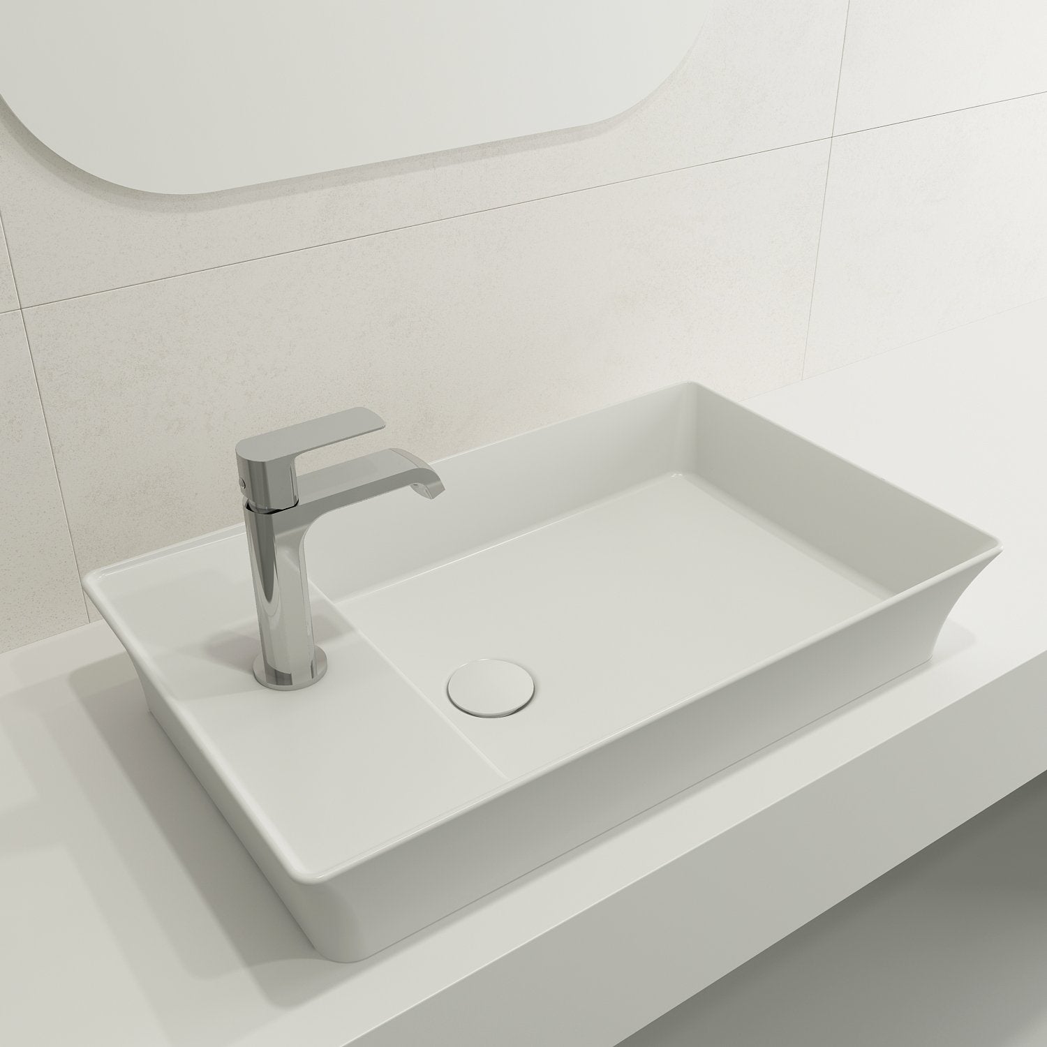 Sottile Rectangle Vessel Fireclay 23.5 in. 1-Hole Faucet Deck 1479