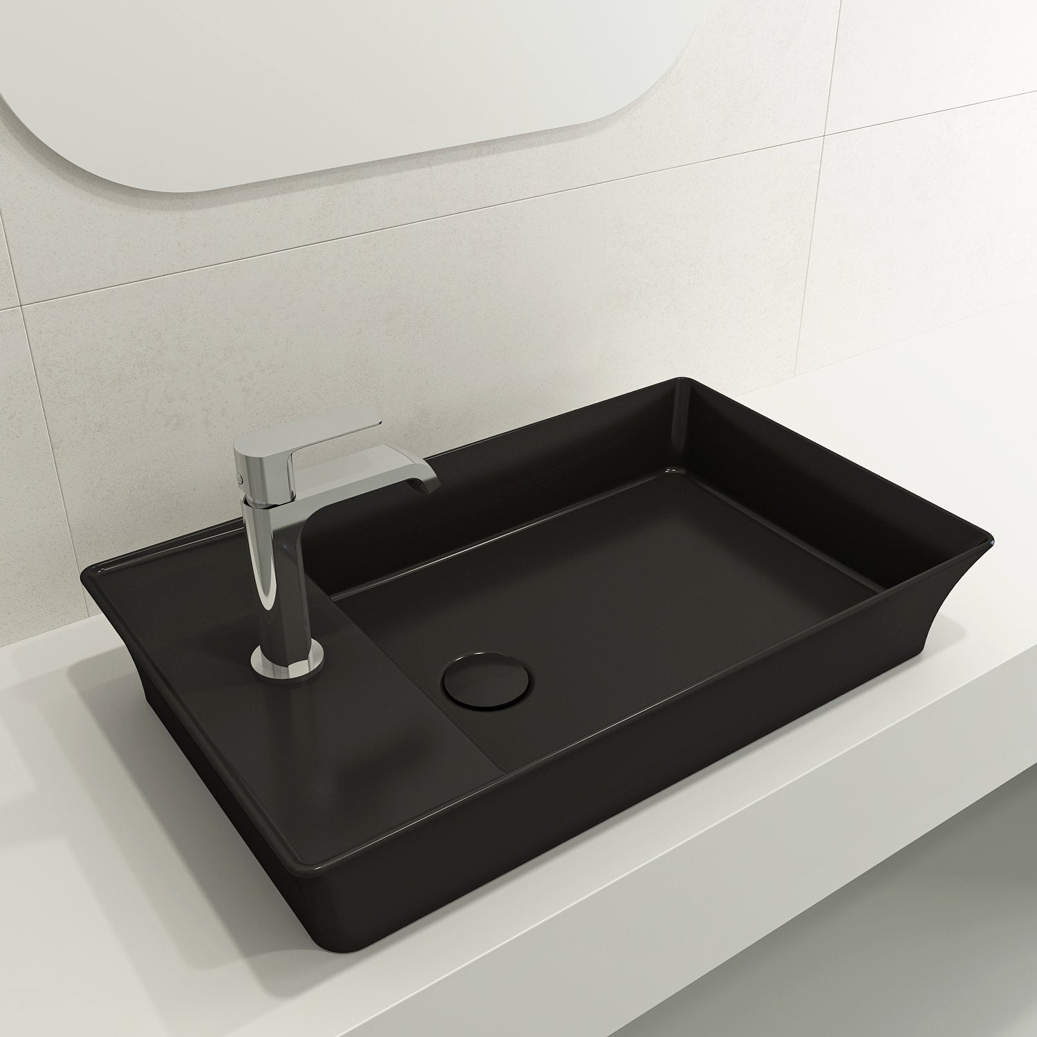 Sottile Rectangle Vessel Fireclay 23.5 in. 1-Hole Faucet Deck 1479