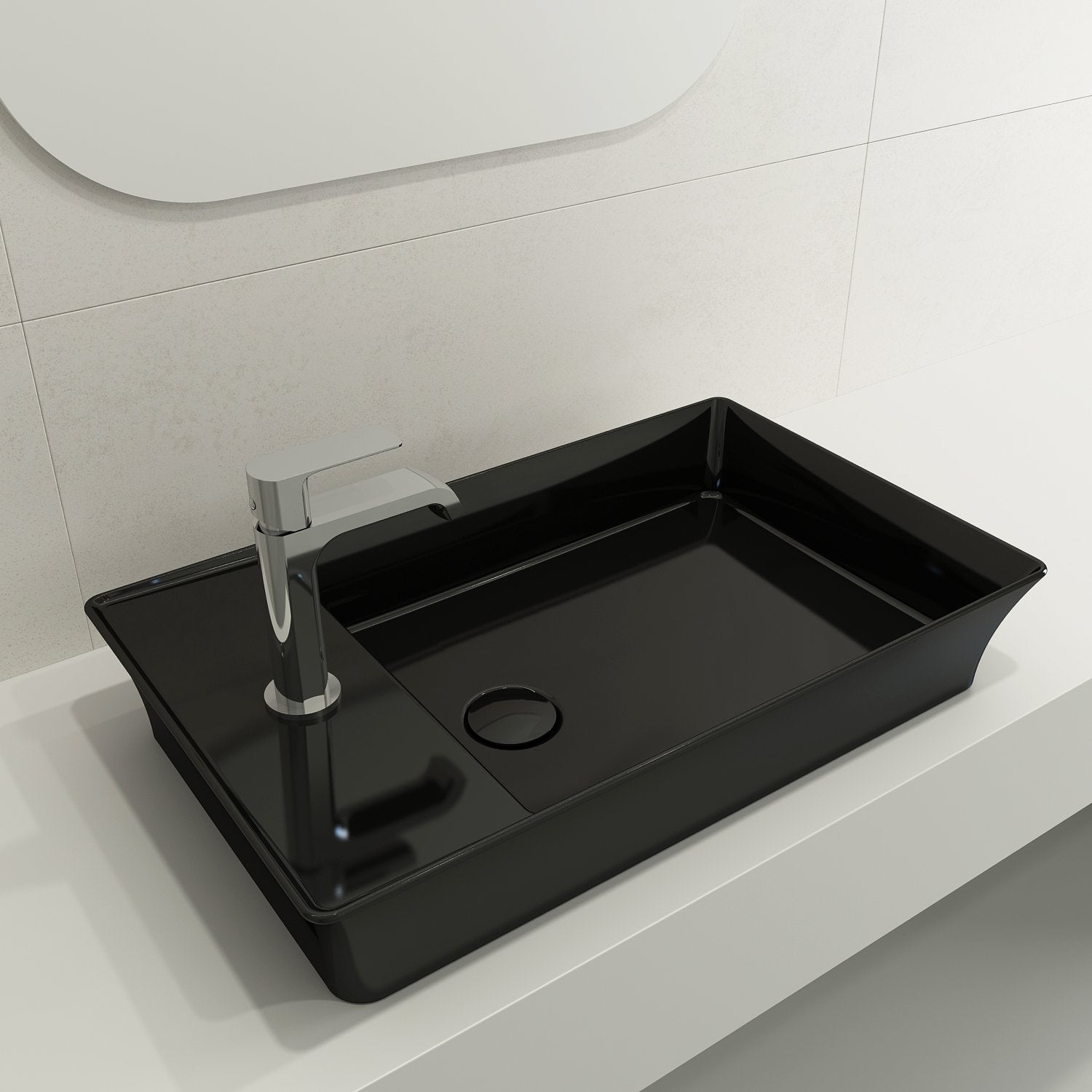 Sottile Rectangle Vessel Fireclay 23.5 in. 1-Hole Faucet Deck 1479