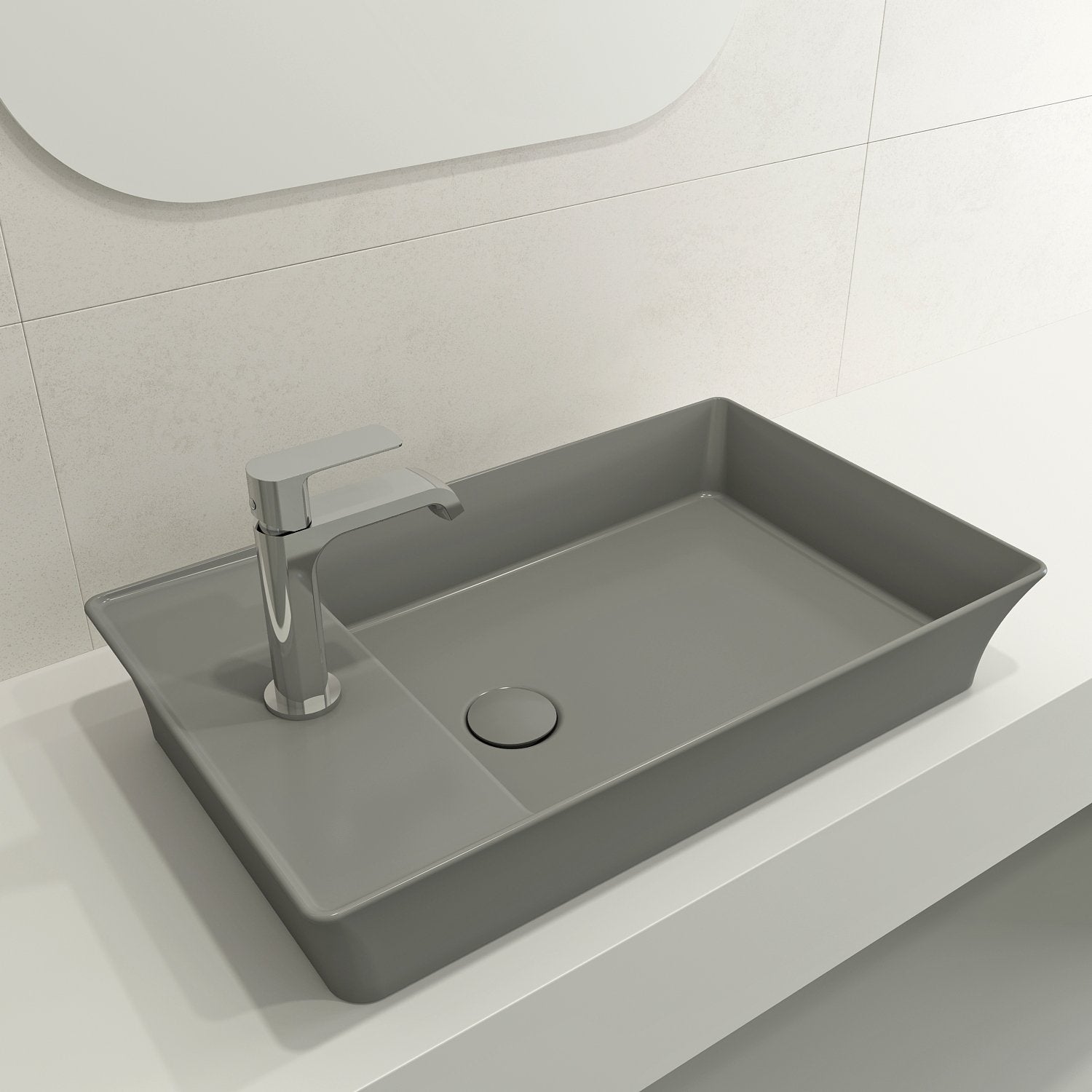 Sottile Rectangle Vessel Fireclay 23.5 in. 1-Hole Faucet Deck 1479