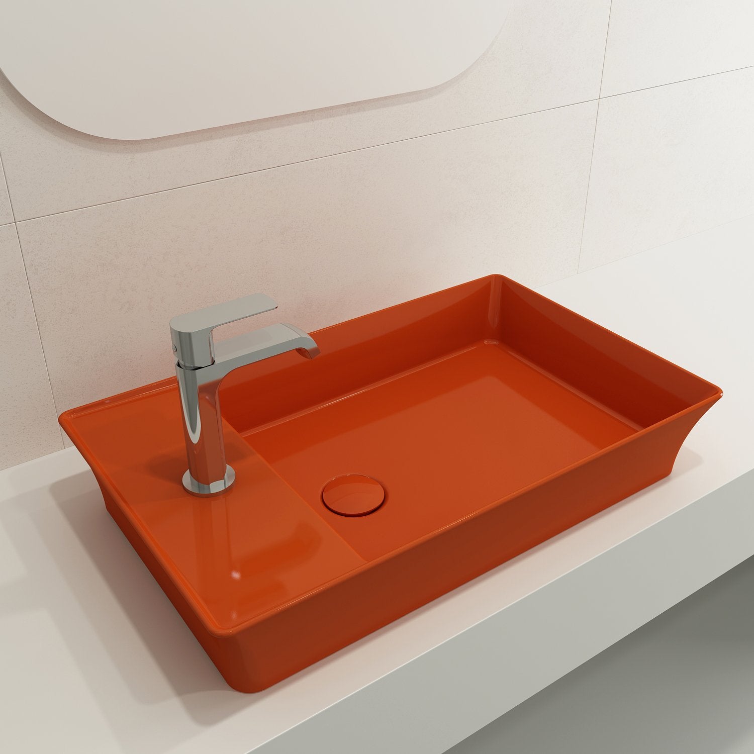 Sottile Rectangle Vessel Fireclay 23.5 in. 1-Hole Faucet Deck 1479