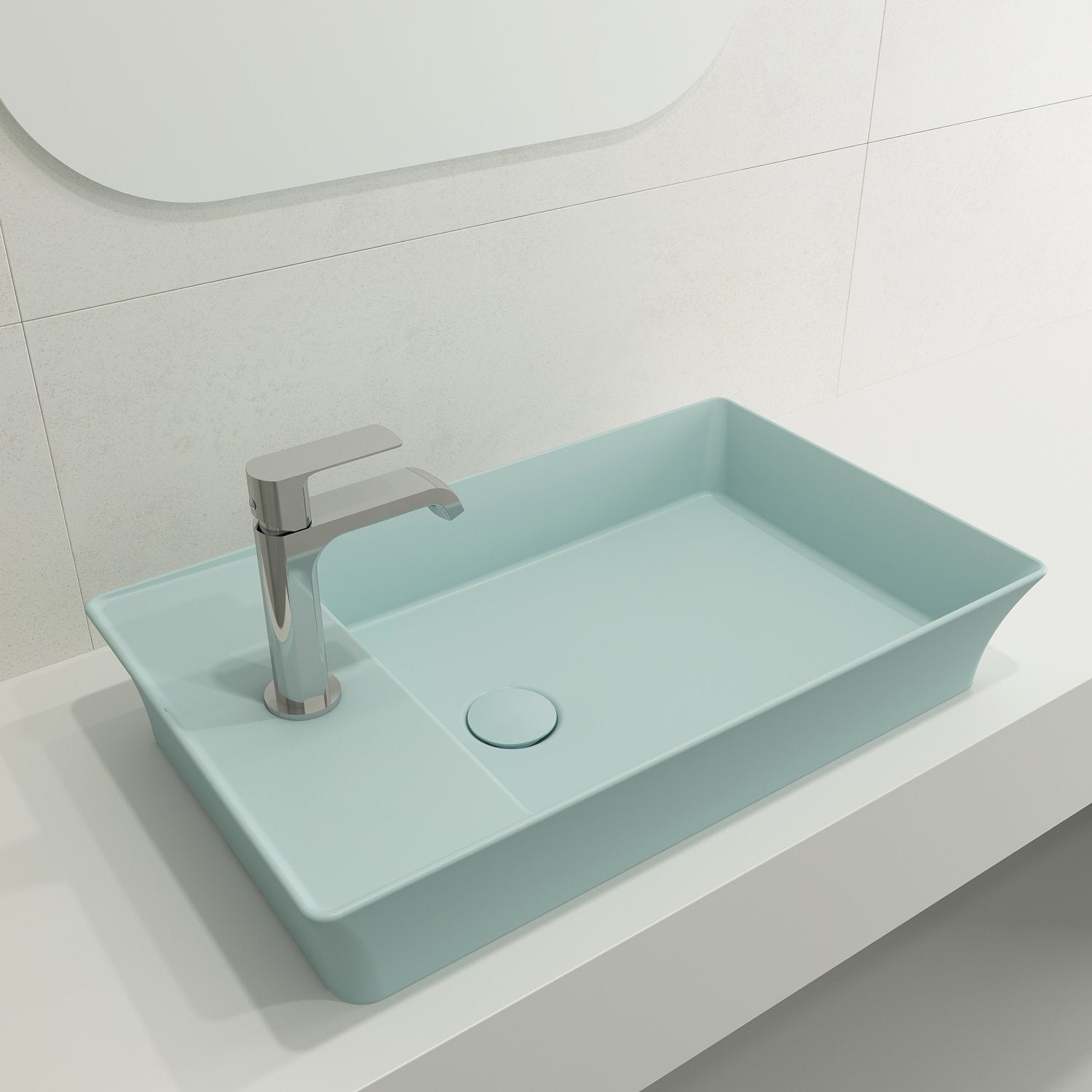 Sottile Rectangle Vessel Fireclay 23.5 in. 1-Hole Faucet Deck 1479