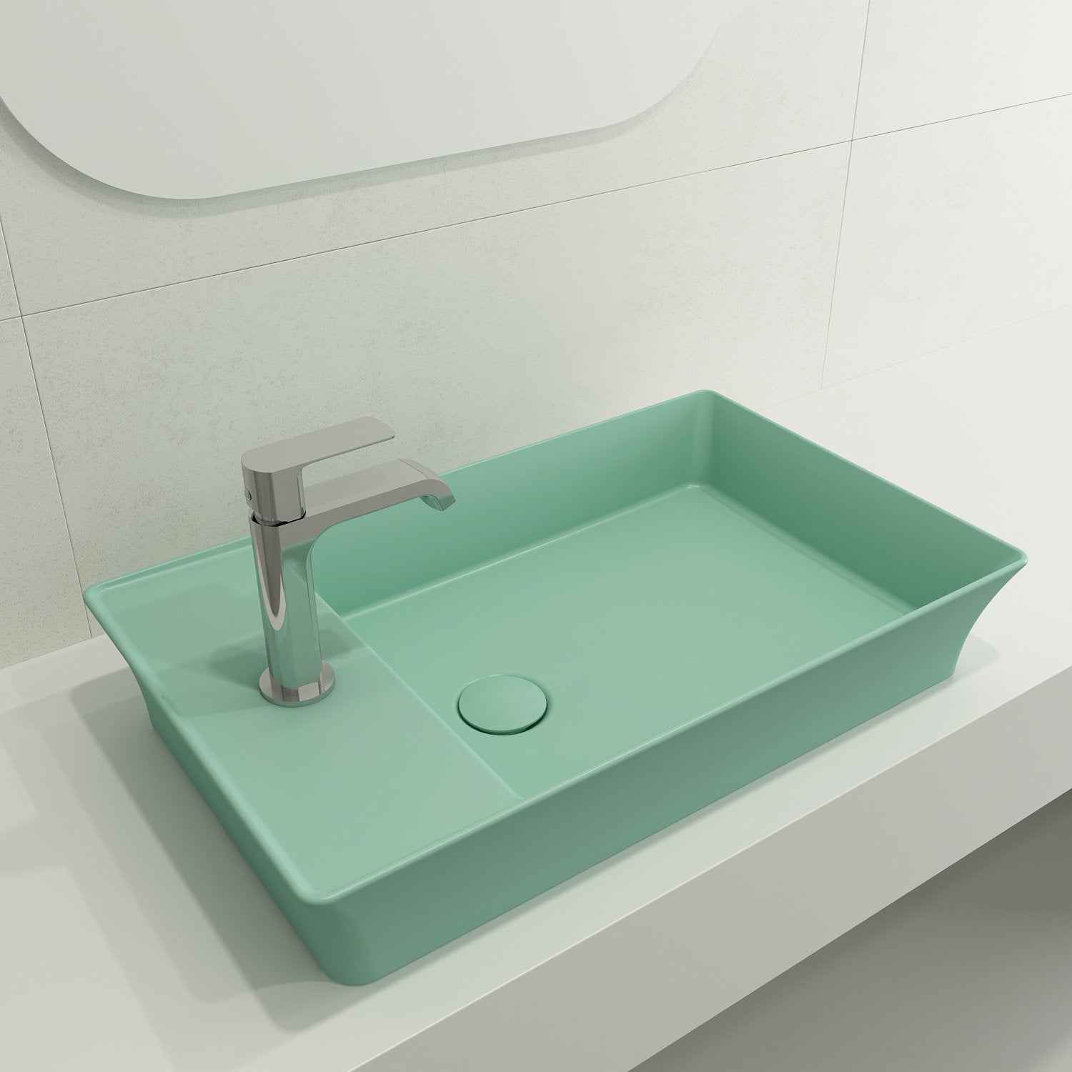 Sottile Rectangle Vessel Fireclay 23.5 in. 1-Hole Faucet Deck 1479