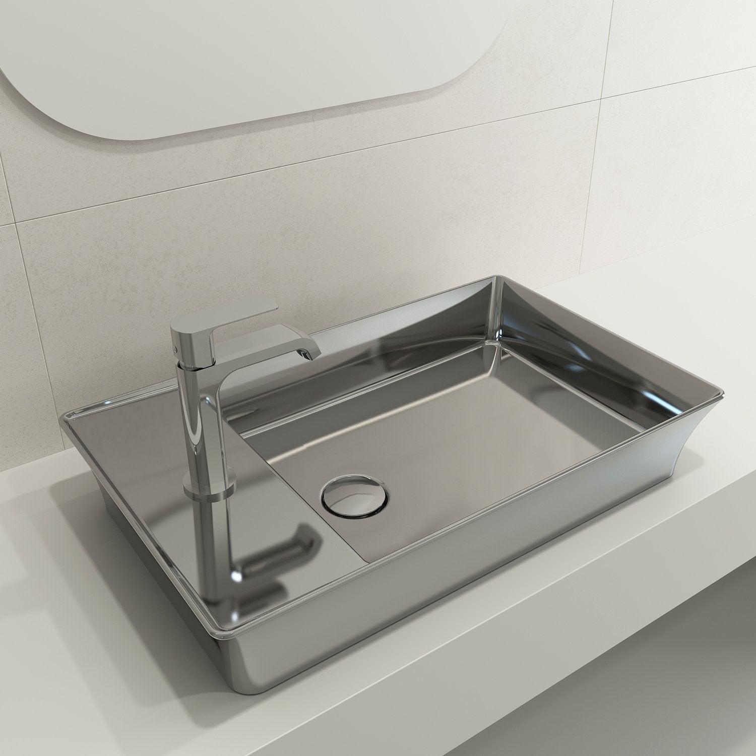 Sottile Rectangle Vessel Fireclay 23.5 in. 1-Hole Faucet Deck 1479
