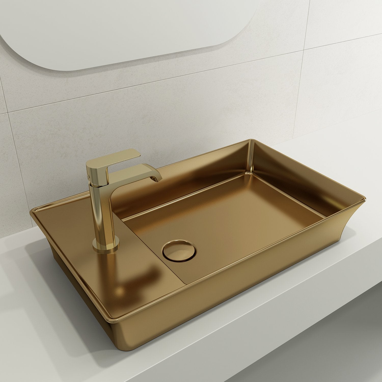 Sottile Rectangle Vessel Fireclay 23.5 in. 1-Hole Faucet Deck 1479