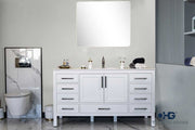 Ashley 60" White Single Bathroom Vanity with Quartz Top & Brushed Nickel Hardware