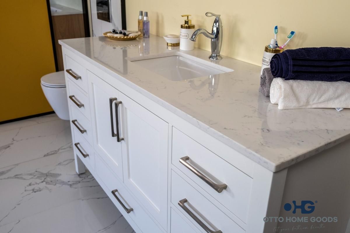Ashley 60" White Single Bathroom Vanity with Quartz Top & Brushed Nickel Hardware