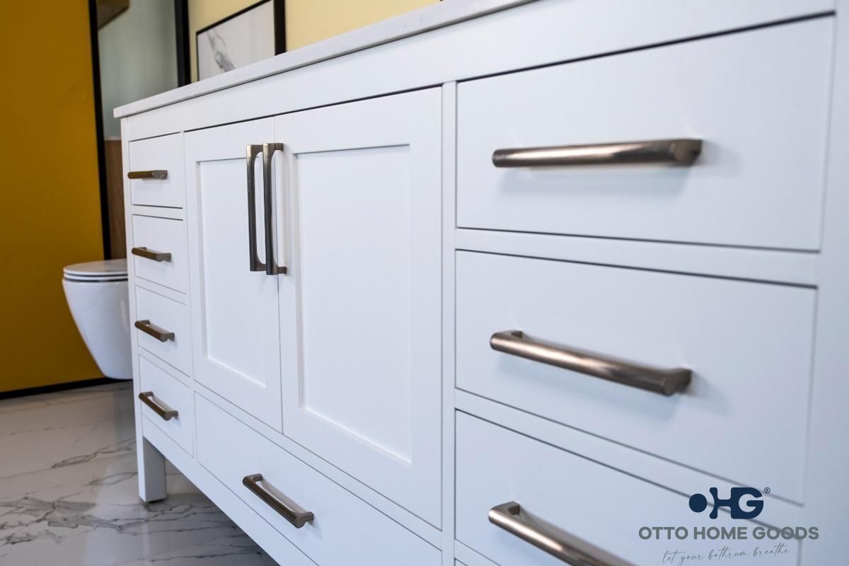 Ashley 60" White Single Bathroom Vanity with Quartz Top & Brushed Nickel Hardware