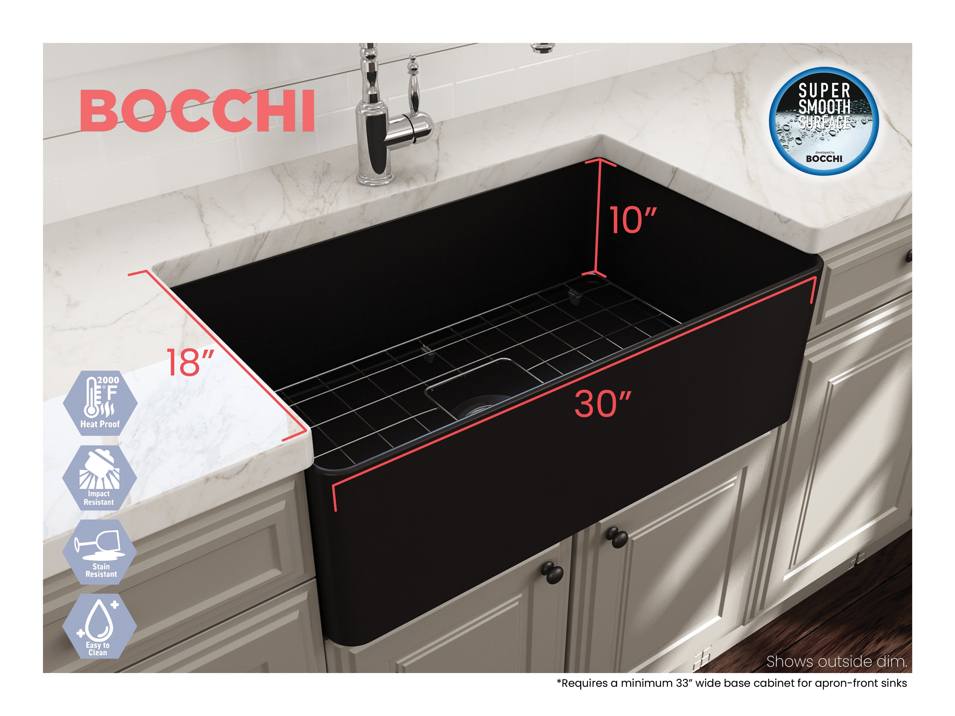Aderci Ultra-Slim Farmhouse Apron Front Fireclay 30 in. Single Bowl Kitchen Sink with Protective Bottom Grid and Strainer  1481