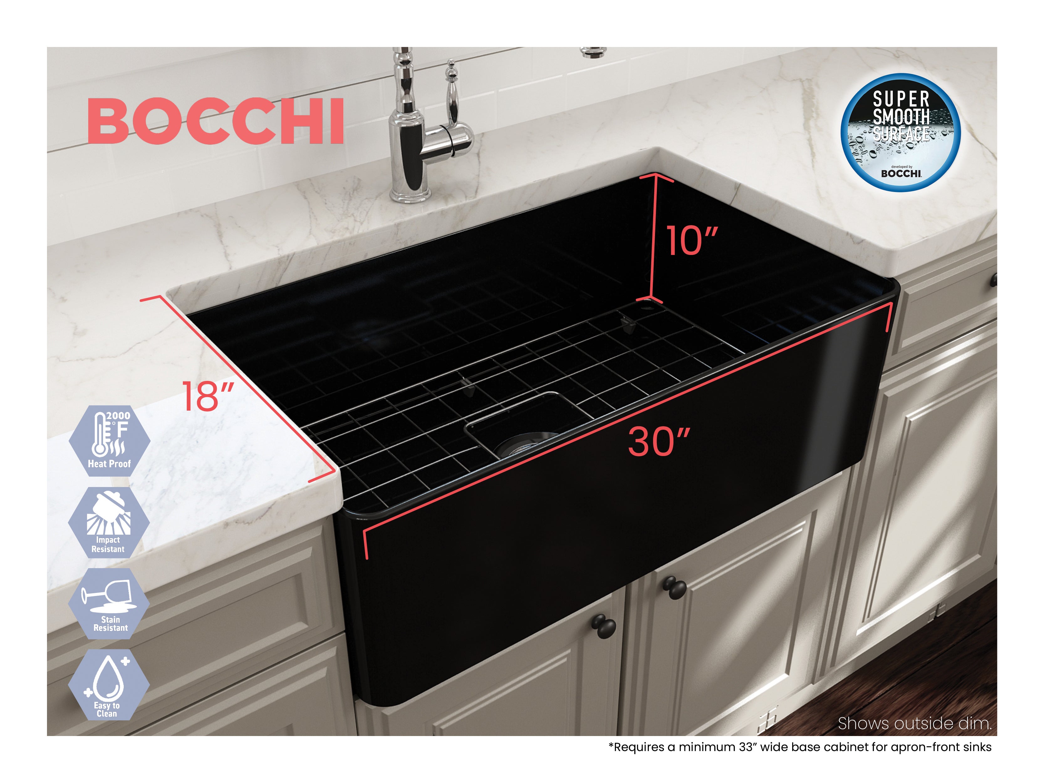 Aderci Ultra-Slim Farmhouse Apron Front Fireclay 30 in. Single Bowl Kitchen Sink with Protective Bottom Grid and Strainer  1481