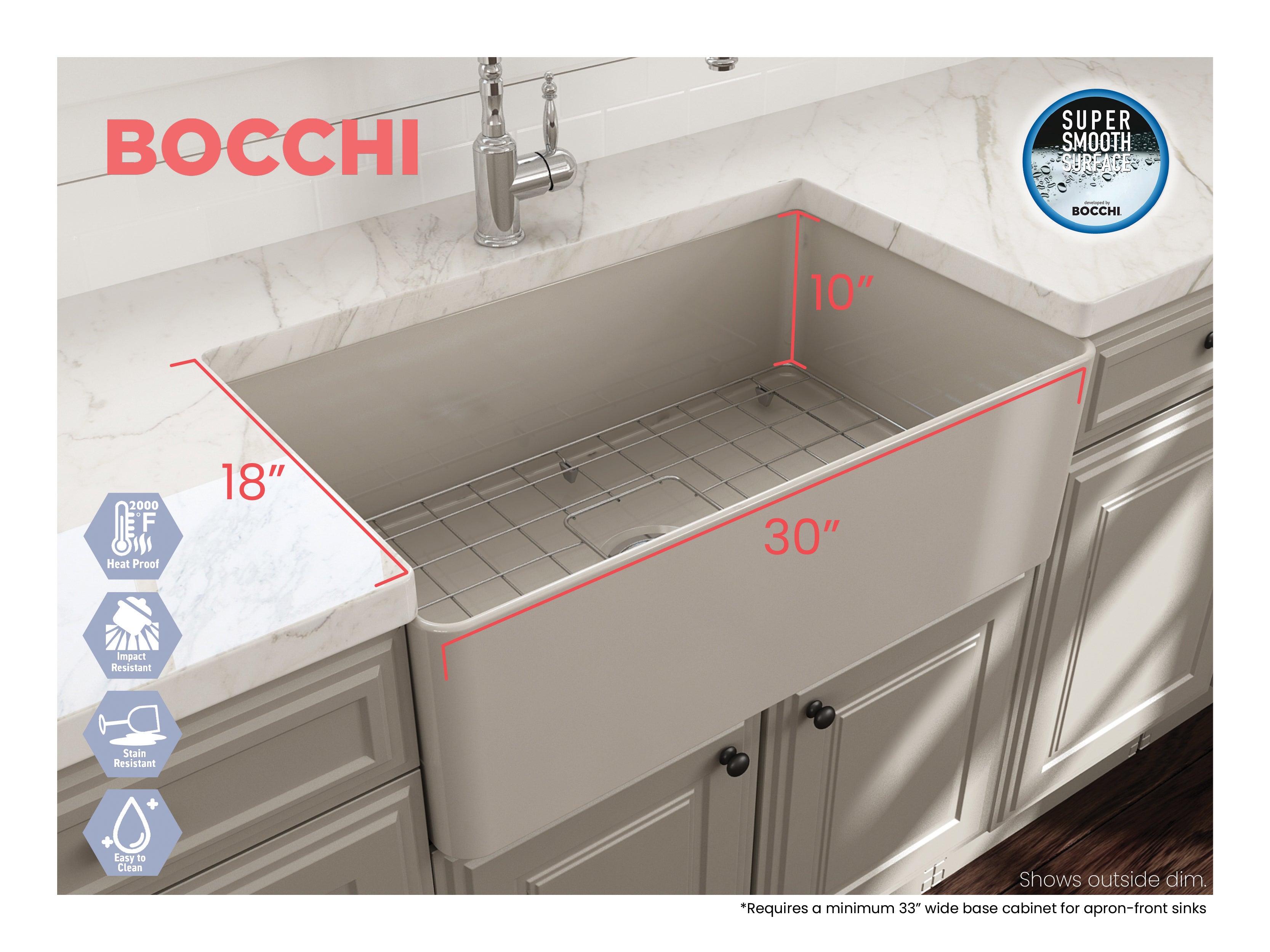 Aderci Ultra-Slim Farmhouse Apron Front Fireclay 30 in. Single Bowl Kitchen Sink with Protective Bottom Grid and Strainer  1481