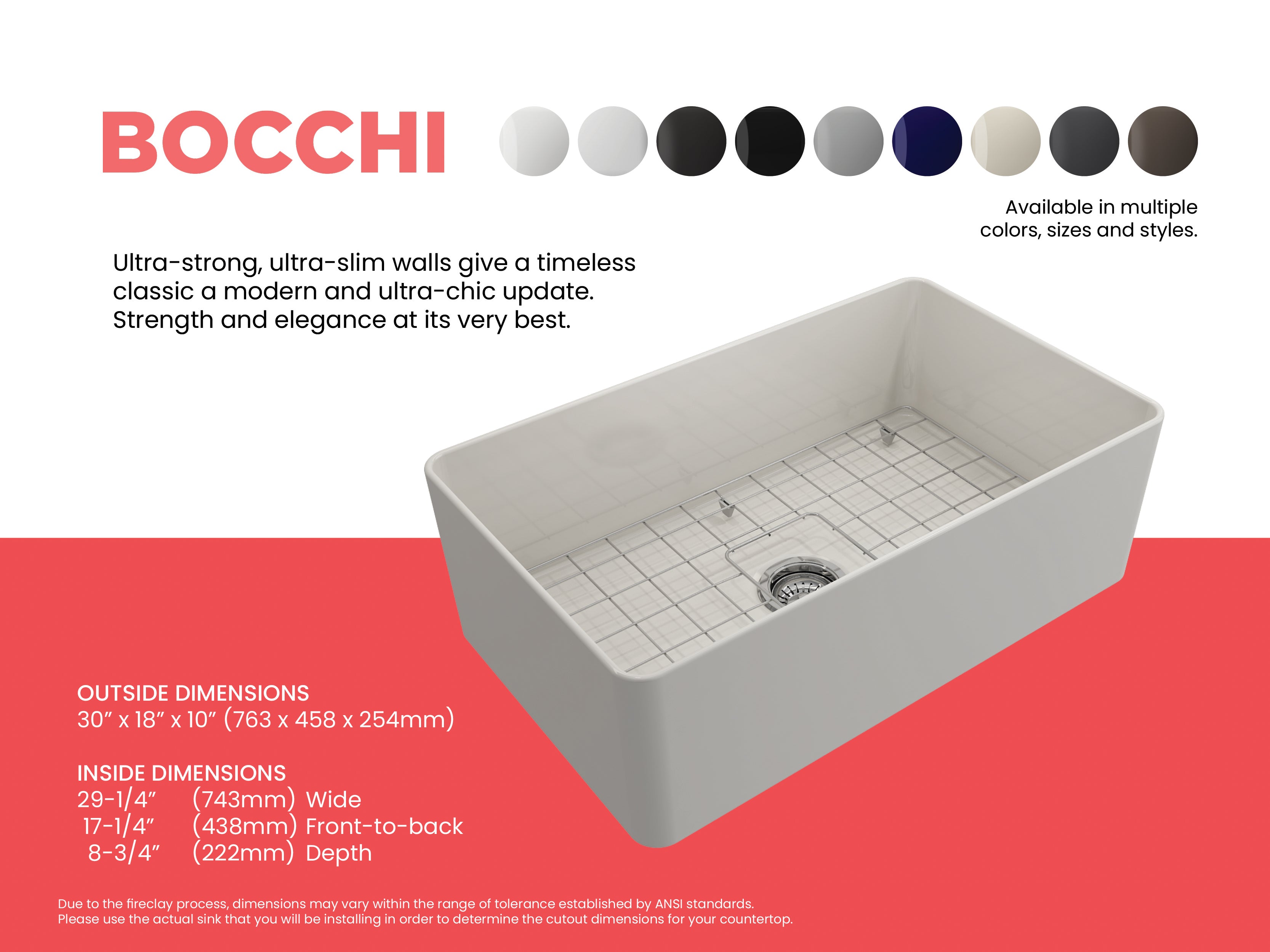Aderci Ultra-Slim Farmhouse Apron Front Fireclay 30 in. Single Bowl Kitchen Sink with Protective Bottom Grid and Strainer  1481