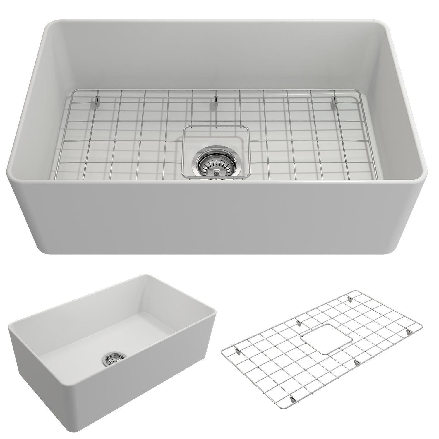 Aderci Ultra-Slim Farmhouse Apron Front Fireclay 30 in. Single Bowl Kitchen Sink with Protective Bottom Grid and Strainer  1481