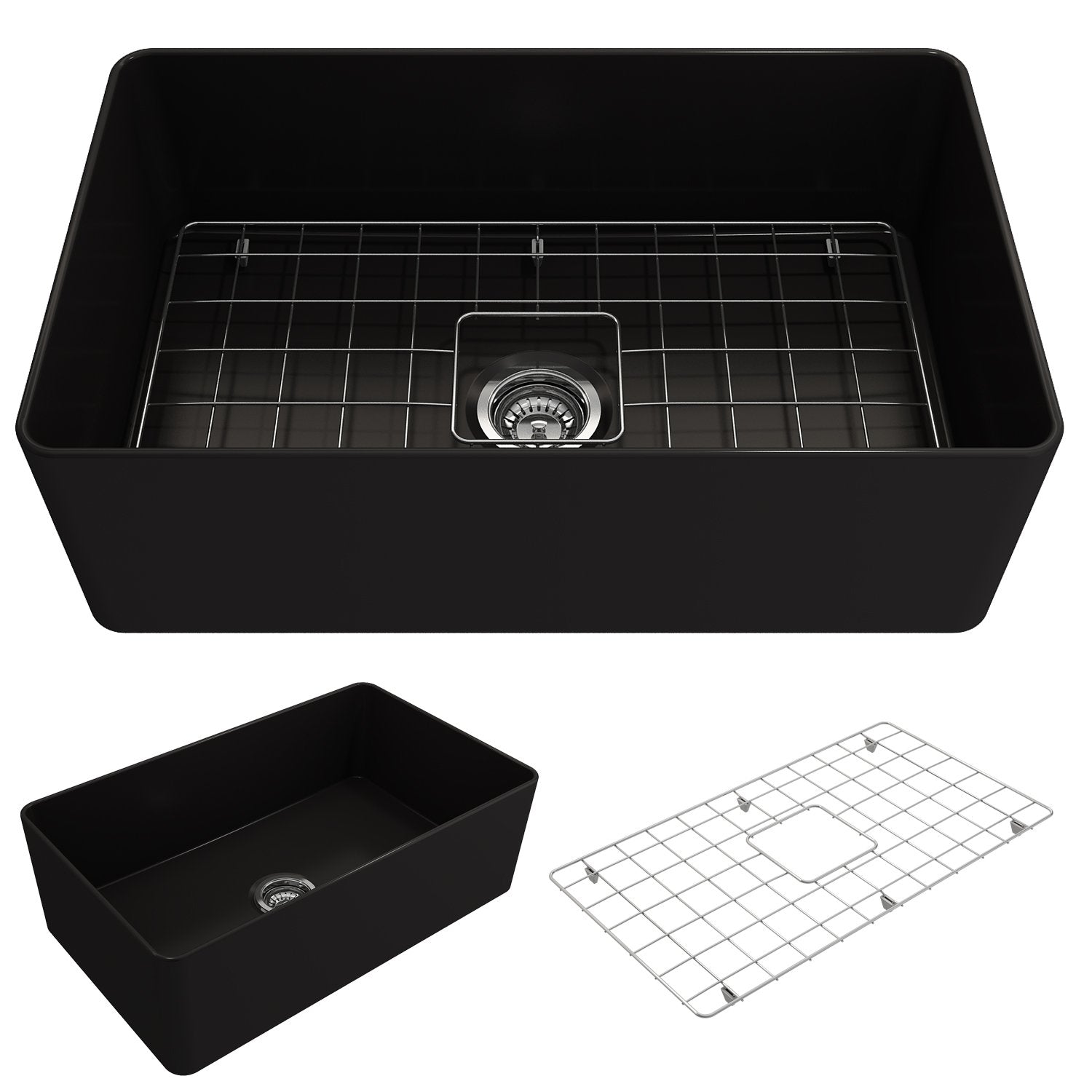 Aderci Ultra-Slim Farmhouse Apron Front Fireclay 30 in. Single Bowl Kitchen Sink with Protective Bottom Grid and Strainer  1481