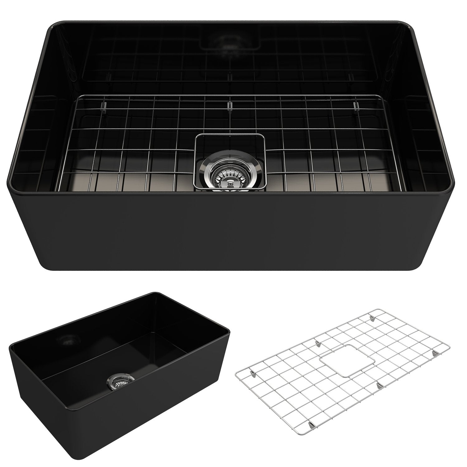 Aderci Ultra-Slim Farmhouse Apron Front Fireclay 30 in. Single Bowl Kitchen Sink with Protective Bottom Grid and Strainer  1481