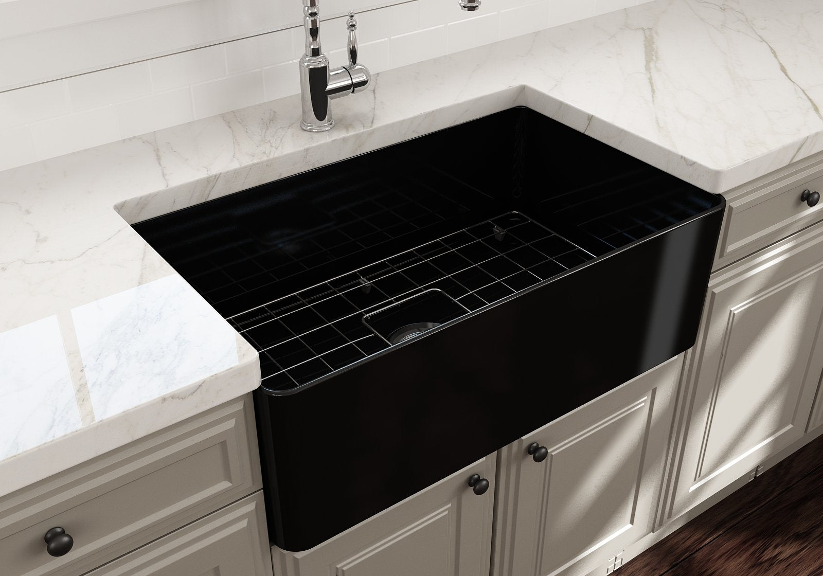 Aderci Ultra-Slim Farmhouse Apron Front Fireclay 30 in. Single Bowl Kitchen Sink with Protective Bottom Grid and Strainer  1481