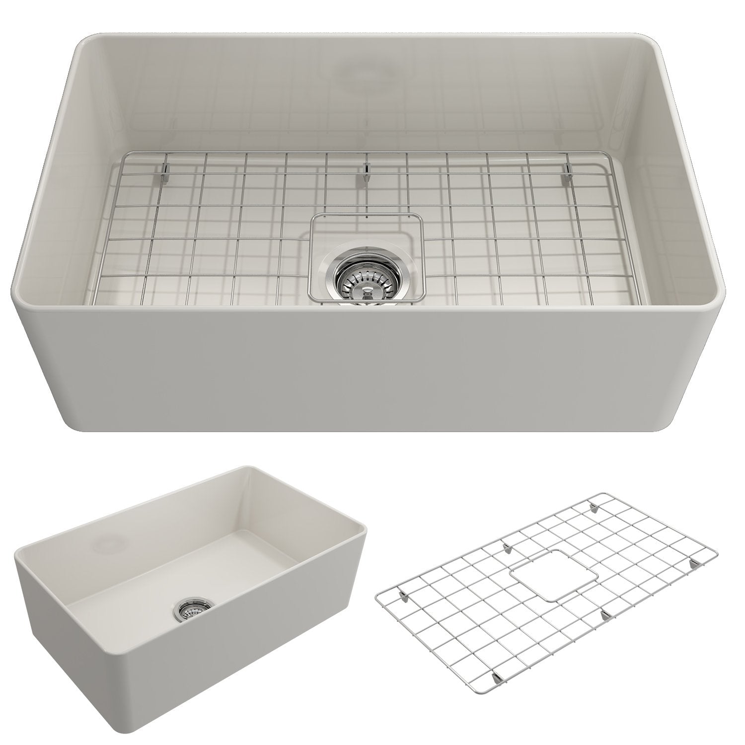 Aderci Ultra-Slim Farmhouse Apron Front Fireclay 30 in. Single Bowl Kitchen Sink with Protective Bottom Grid and Strainer  1481