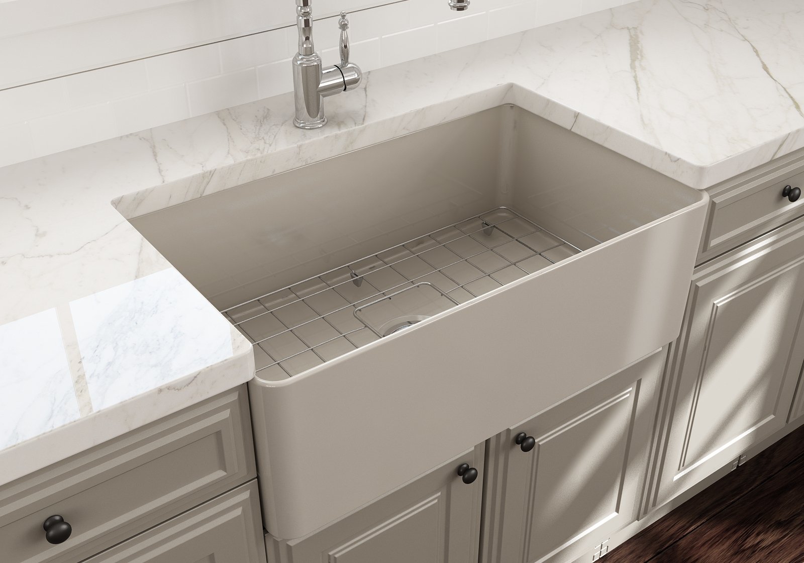 Aderci Ultra-Slim Farmhouse Apron Front Fireclay 30 in. Single Bowl Kitchen Sink with Protective Bottom Grid and Strainer  1481