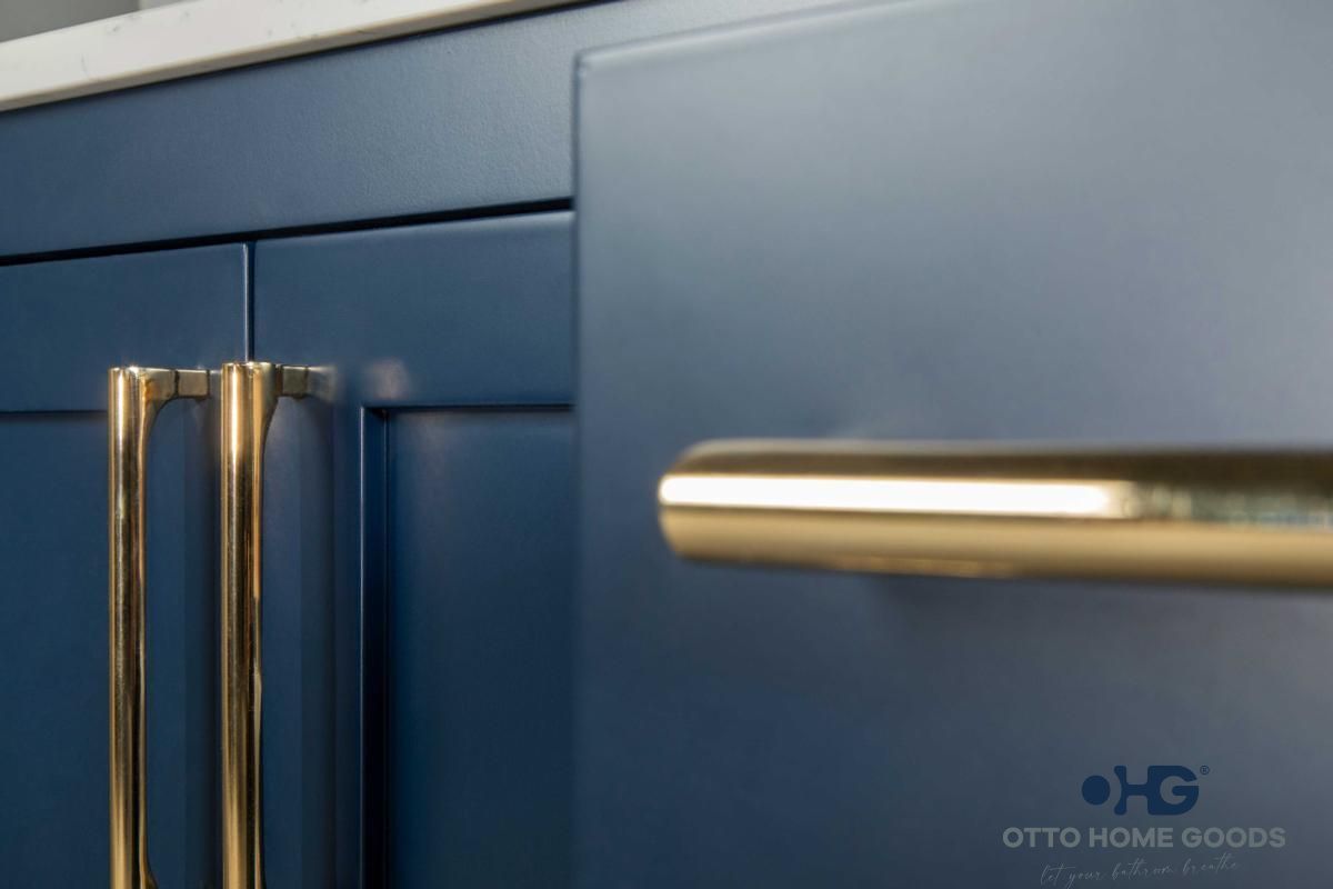 Ashley 60" Navy Blue Single Bathroom Vanity with Quartz Top & Gold Hardware