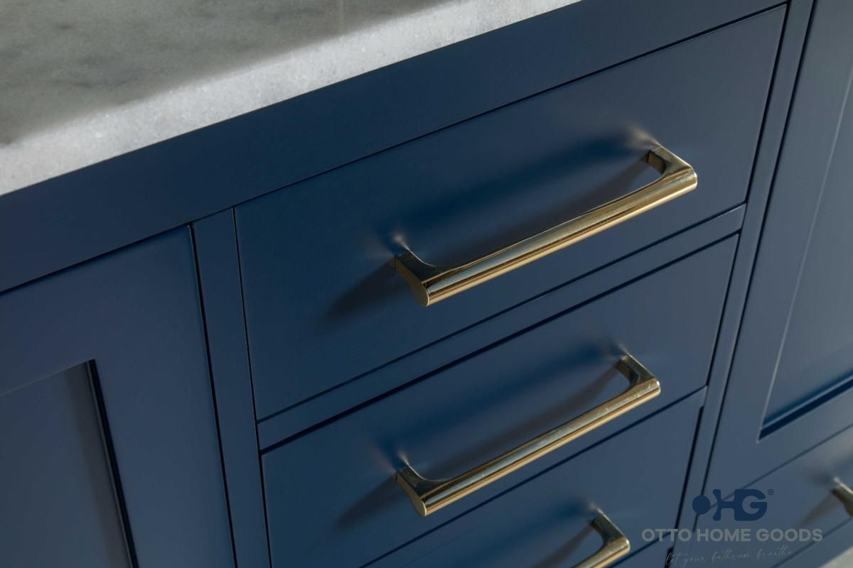 Ashley 60" Navy Blue Single Bathroom Vanity with Quartz Top & Gold Hardware