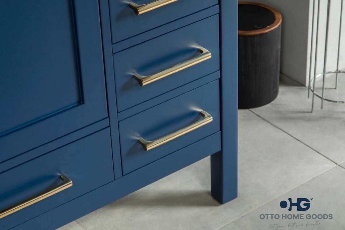 Ashley 60" Navy Blue Single Bathroom Vanity with Quartz Top & Gold Hardware