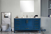 Ashley 60" Navy Blue Single Bathroom Vanity with Quartz Top & Gold Hardware