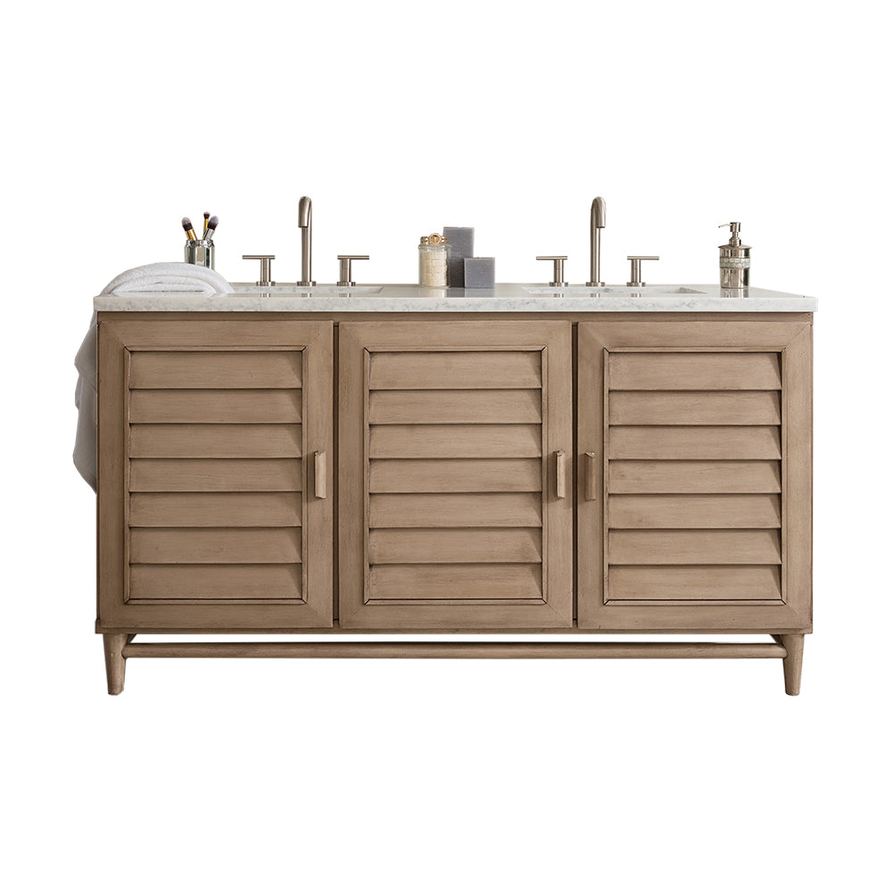 James Martin Portland 60" Double Vanity in Whitewashed Walnut with 3cm Countertop