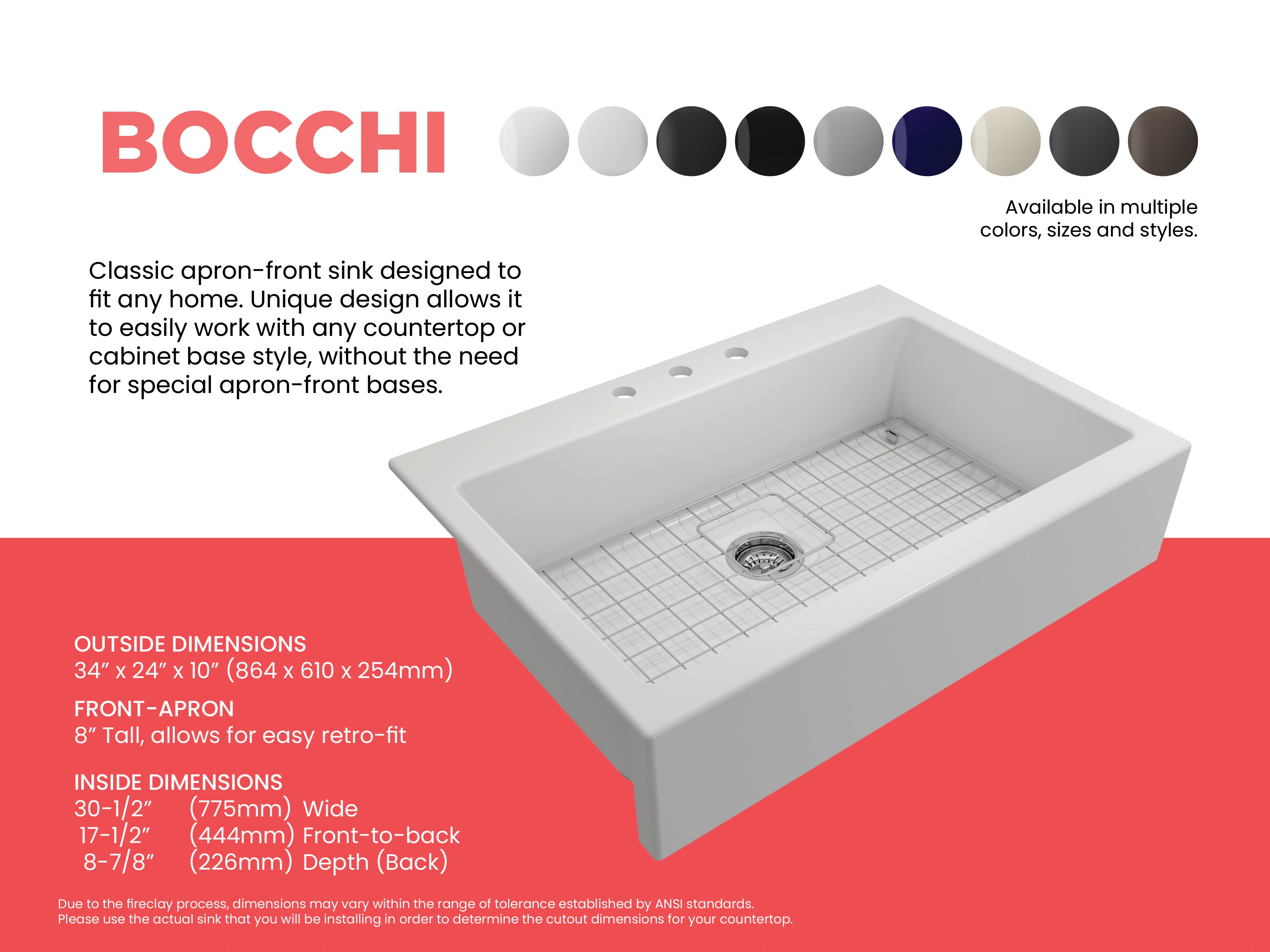 Nuova Apron Front Drop-In Fireclay 34 in. Single Bowl Kitchen Sink with Protective Bottom Grid and Strainer 1500