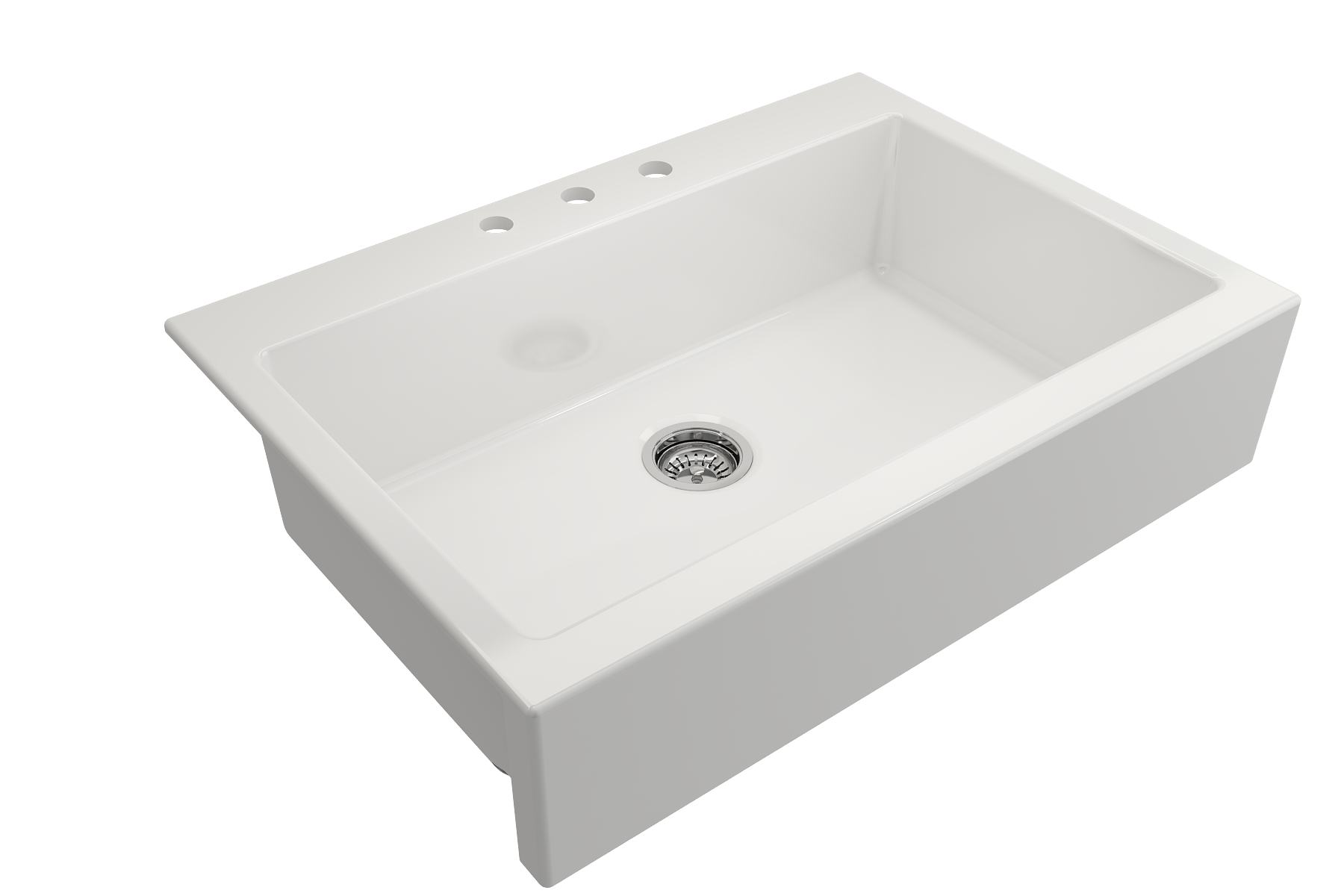 Nuova Apron Front Drop-In Fireclay 34 in. Single Bowl Kitchen Sink with Protective Bottom Grid and Strainer 1500