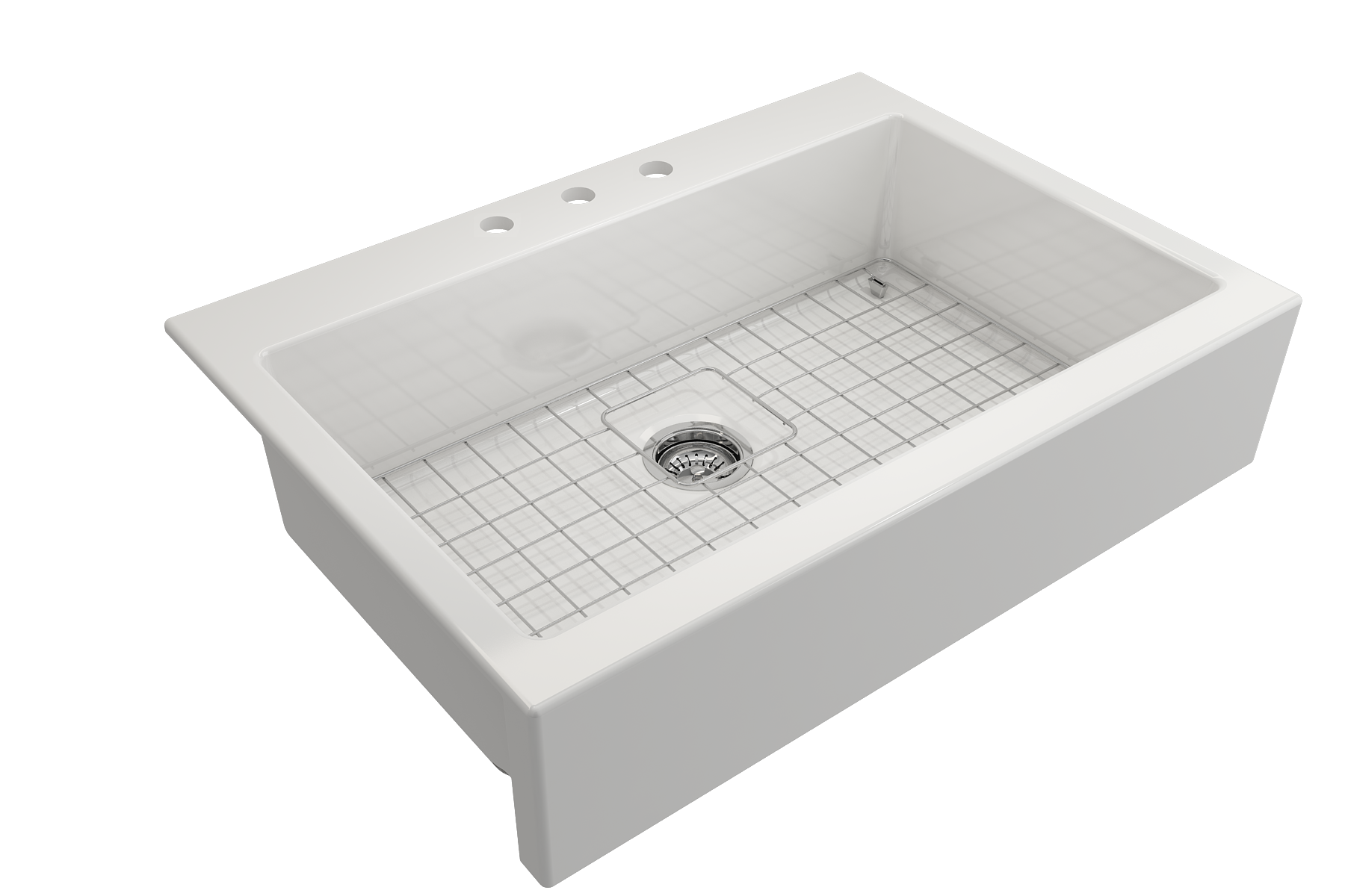 Nuova Apron Front Drop-In Fireclay 34 in. Single Bowl Kitchen Sink with Protective Bottom Grid and Strainer 1500