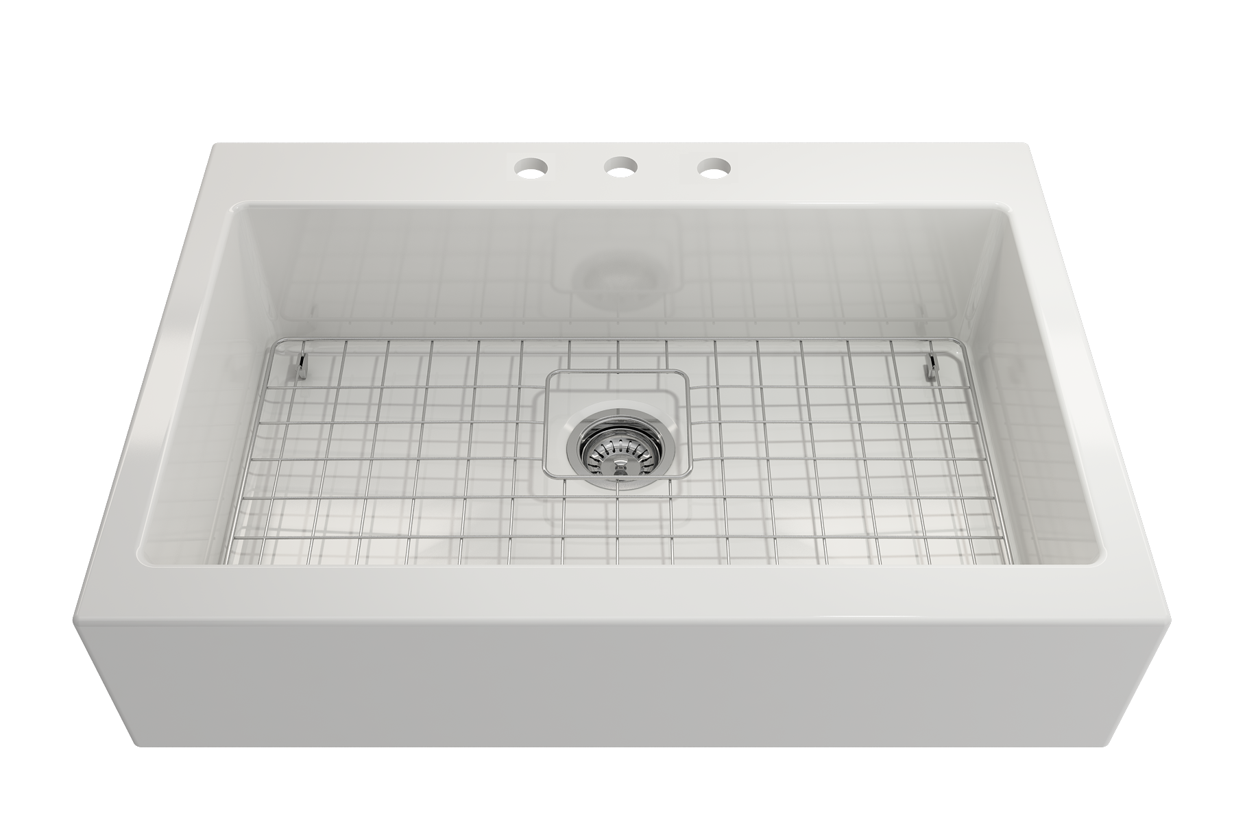 Nuova Apron Front Drop-In Fireclay 34 in. Single Bowl Kitchen Sink with Protective Bottom Grid and Strainer 1500