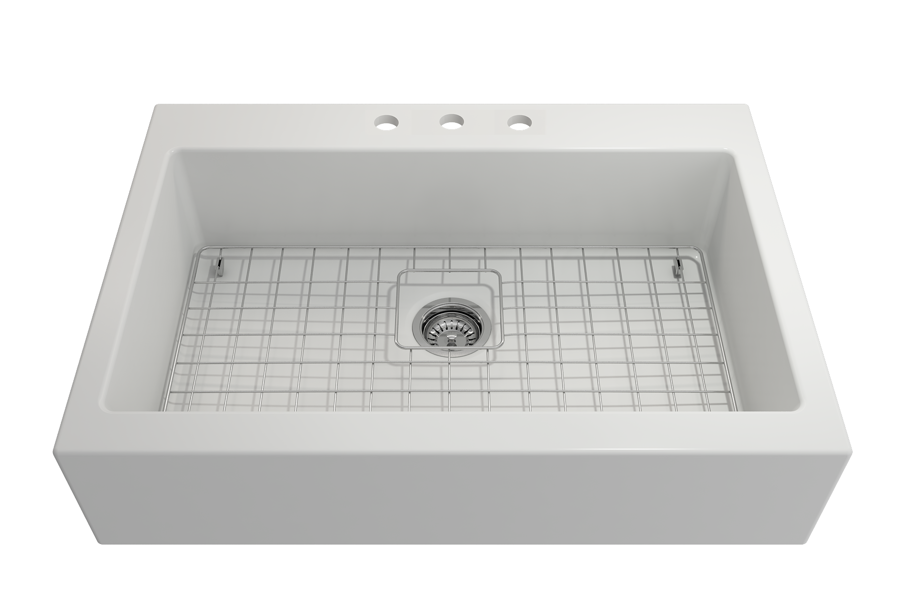 Nuova Apron Front Drop-In Fireclay 34 in. Single Bowl Kitchen Sink with Protective Bottom Grid and Strainer 1500