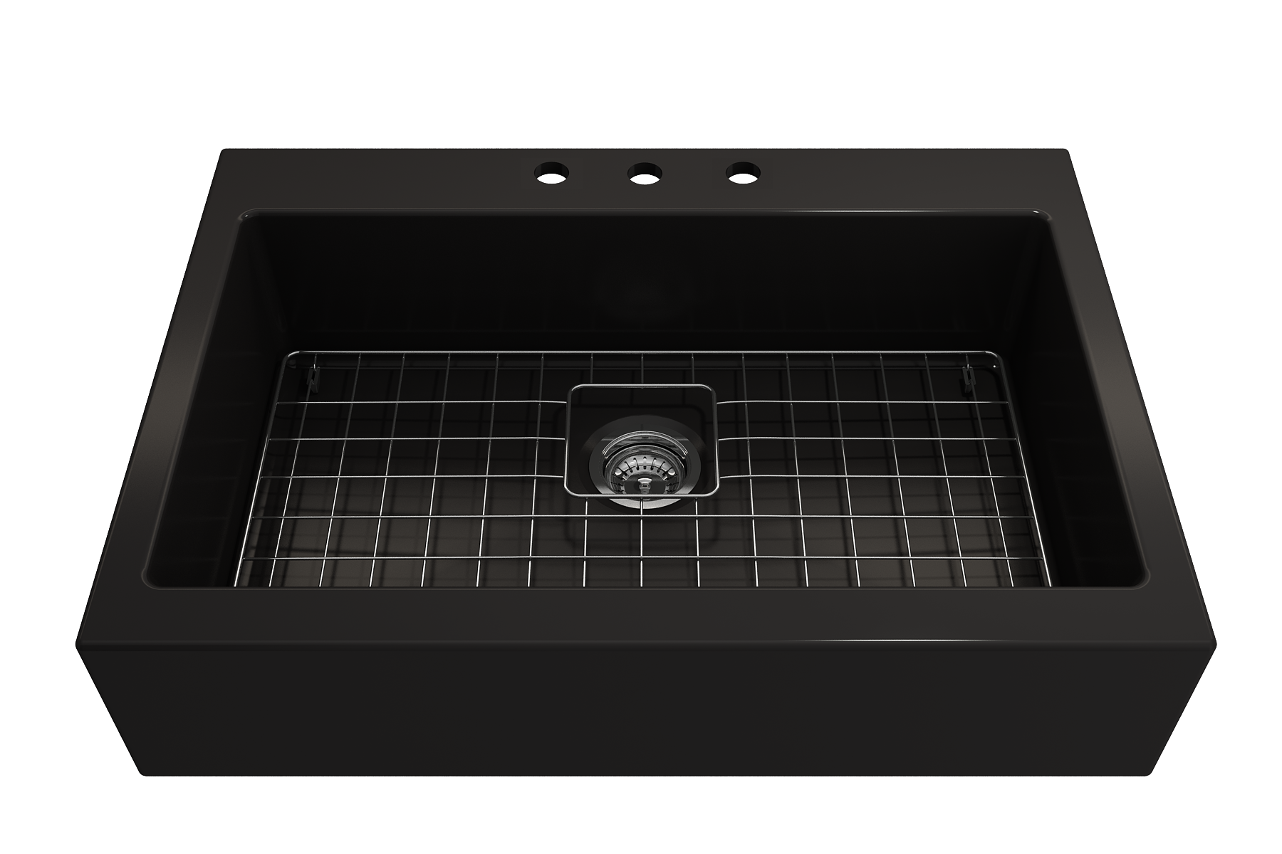 Nuova Apron Front Drop-In Fireclay 34 in. Single Bowl Kitchen Sink with Protective Bottom Grid and Strainer 1500