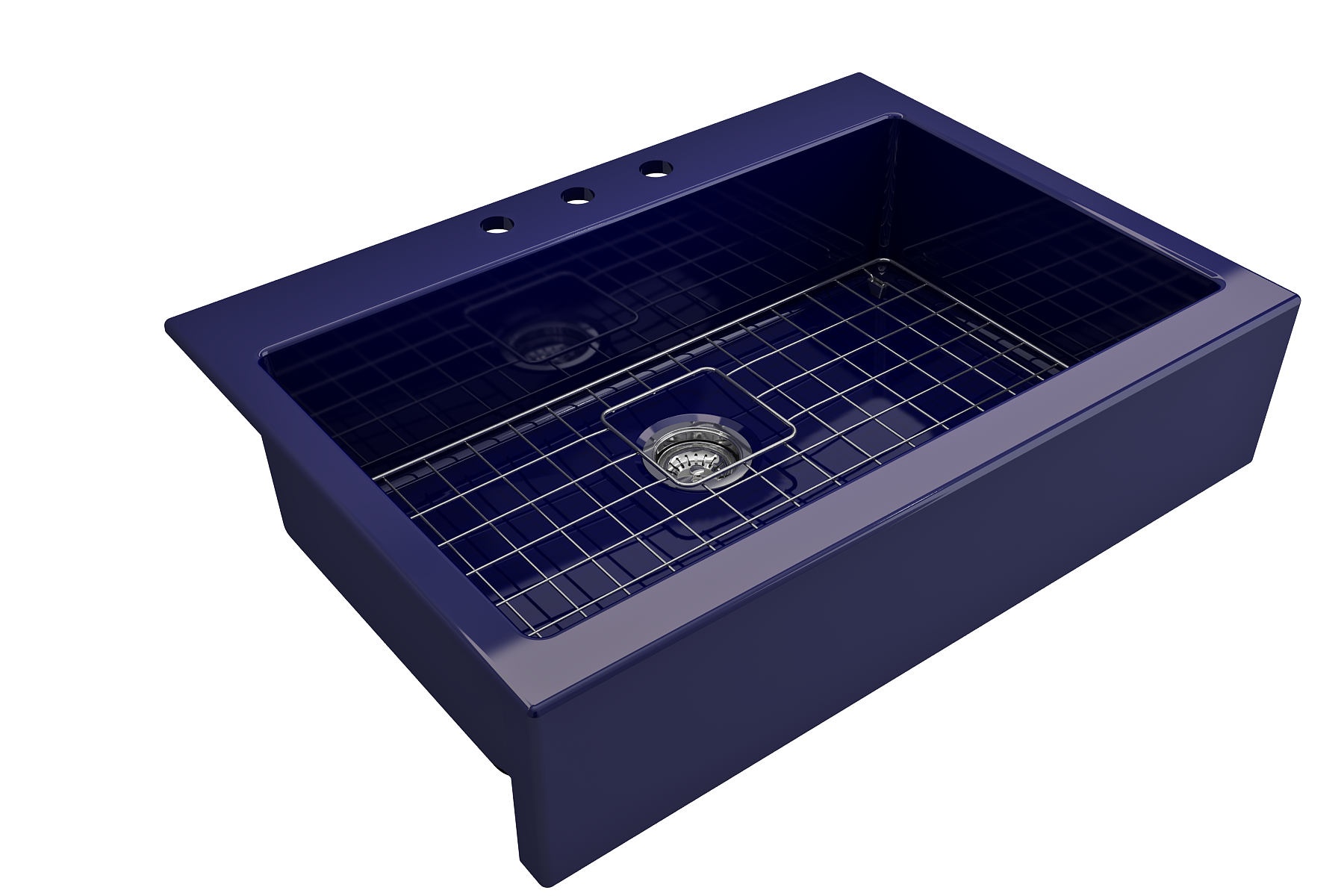 Nuova Apron Front Drop-In Fireclay 34 in. Single Bowl Kitchen Sink with Protective Bottom Grid and Strainer 1500