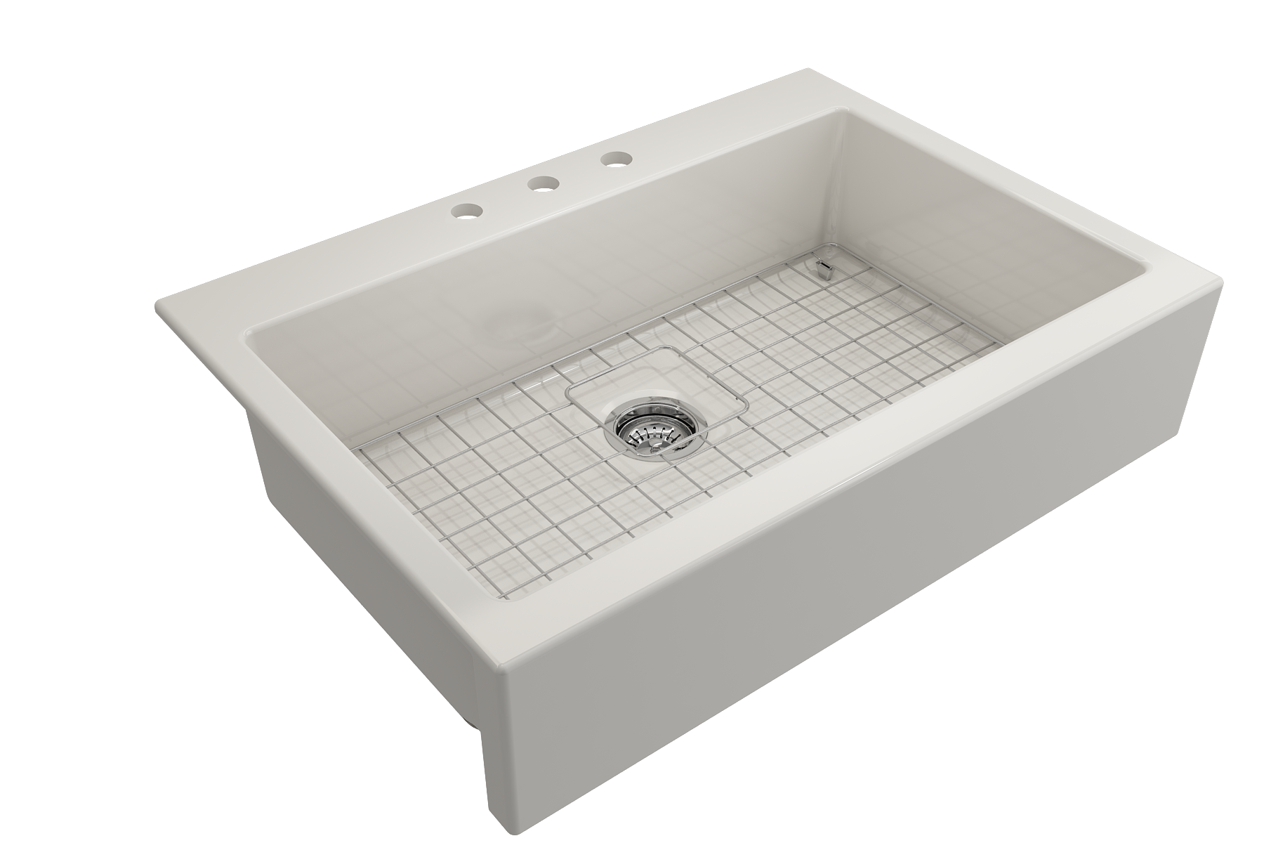 Nuova Apron Front Drop-In Fireclay 34 in. Single Bowl Kitchen Sink with Protective Bottom Grid and Strainer 1500