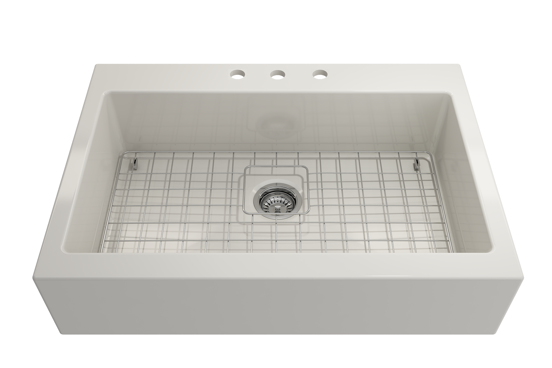 Nuova Apron Front Drop-In Fireclay 34 in. Single Bowl Kitchen Sink with Protective Bottom Grid and Strainer 1500