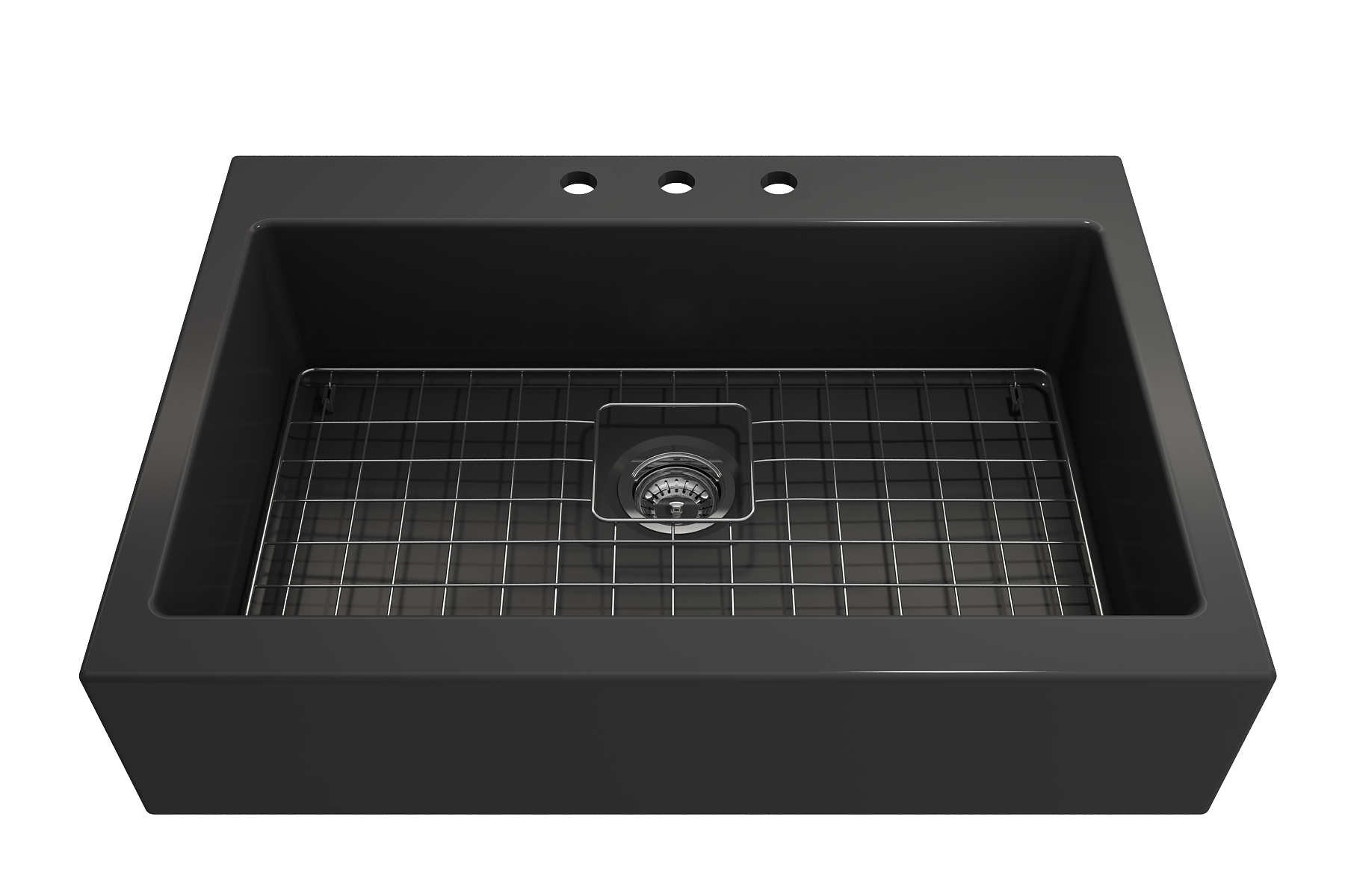 Nuova Apron Front Drop-In Fireclay 34 in. Single Bowl Kitchen Sink with Protective Bottom Grid and Strainer 1500