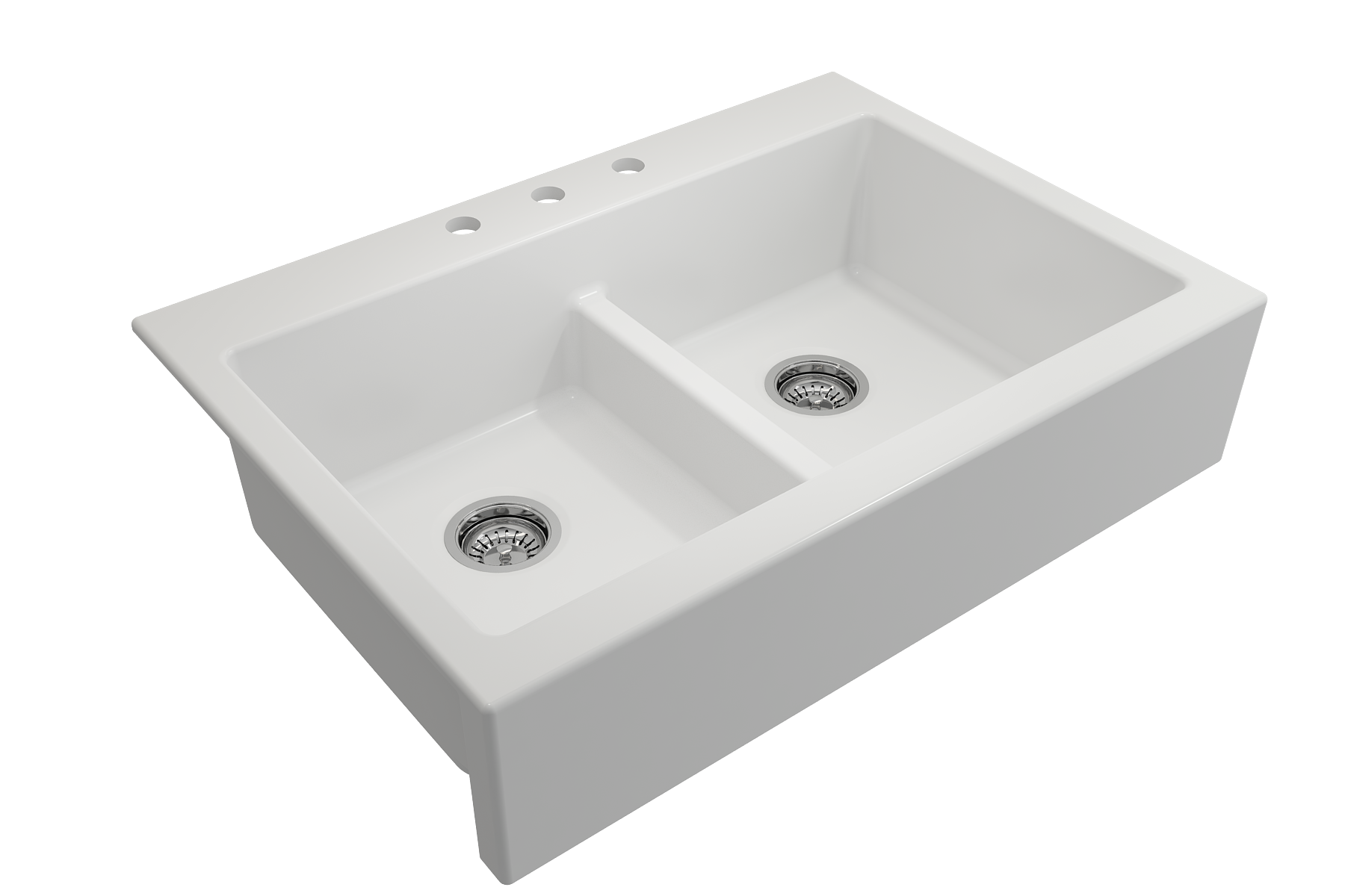 Nuova Apron Front Drop-In Fireclay 34 in. 50/50 Double Bowl Kitchen Sink with Protective Bottom Grids and Strainers 1501