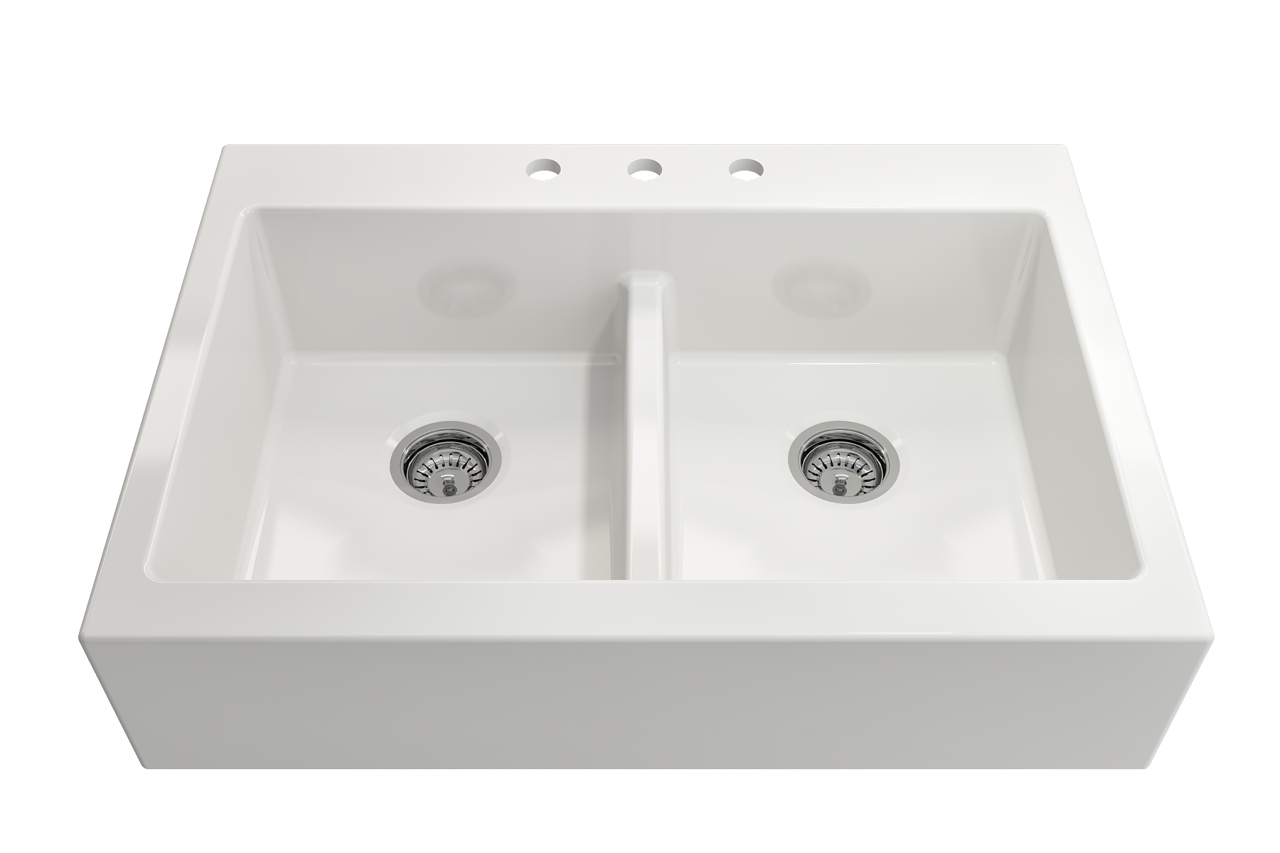 Nuova Apron Front Drop-In Fireclay 34 in. 50/50 Double Bowl Kitchen Sink with Protective Bottom Grids and Strainers 1501