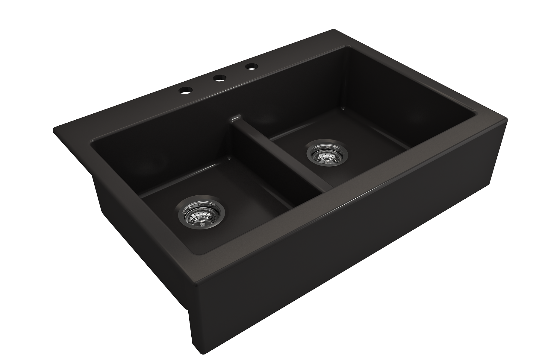 Nuova Apron Front Drop-In Fireclay 34 in. 50/50 Double Bowl Kitchen Sink with Protective Bottom Grids and Strainers 1501