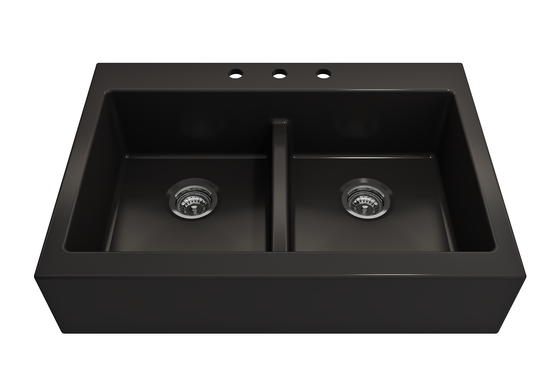 Nuova Apron Front Drop-In Fireclay 34 in. 50/50 Double Bowl Kitchen Sink with Protective Bottom Grids and Strainers 1501