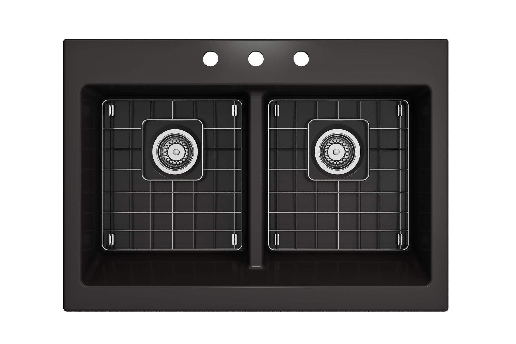 Nuova Apron Front Drop-In Fireclay 34 in. 50/50 Double Bowl Kitchen Sink with Protective Bottom Grids and Strainers 1501